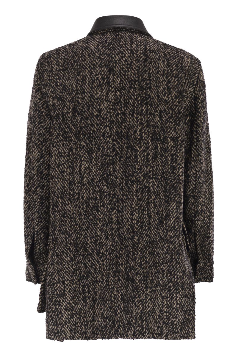 MAX MARA Women's Wool Tweed Jacket with Leather Collar - Size 40