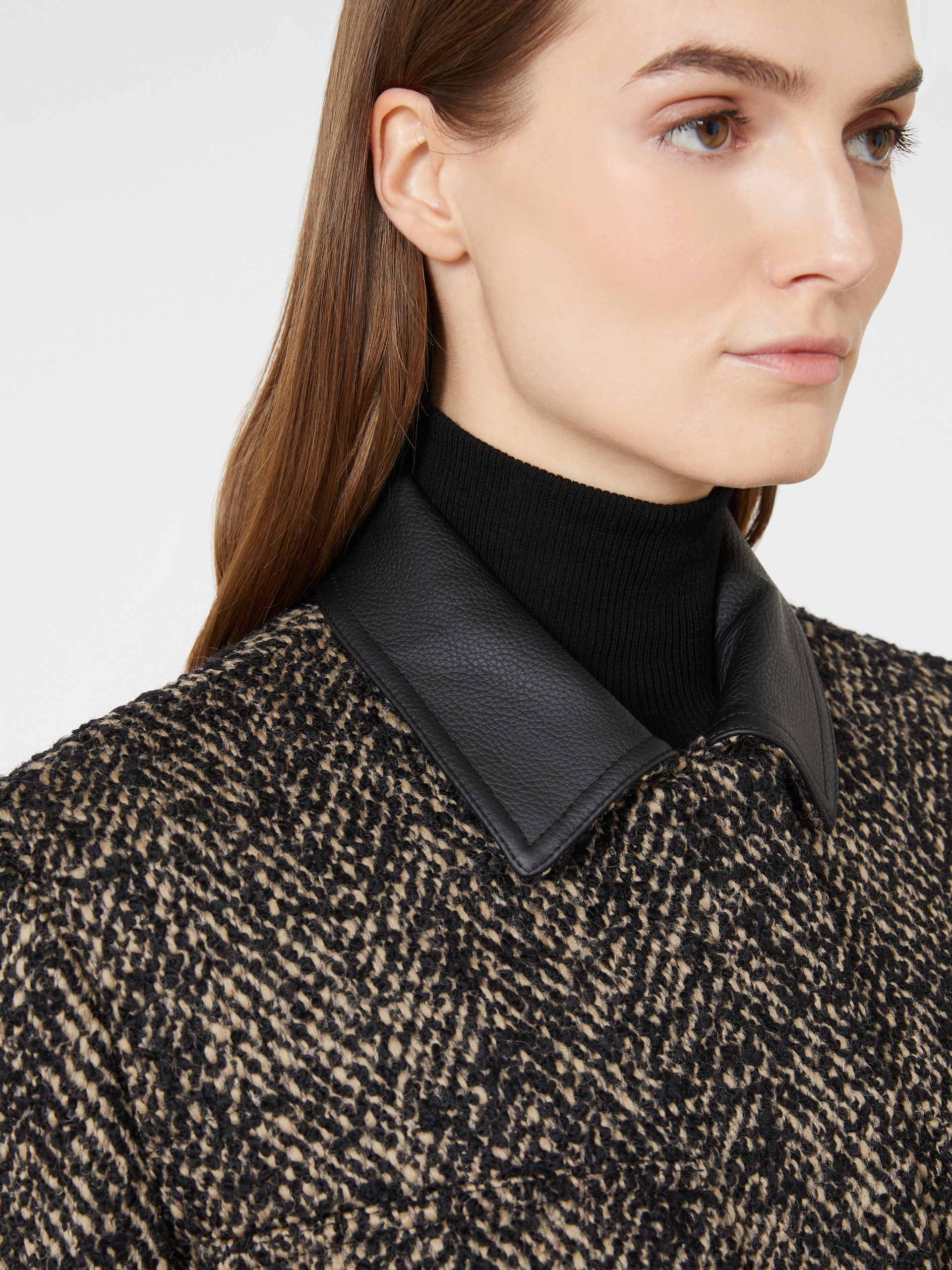 MAX MARA Women's Wool Tweed Jacket with Leather Collar - Size 40