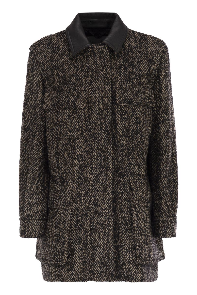 MAX MARA Women's Wool Tweed Jacket with Leather Collar - Size 40