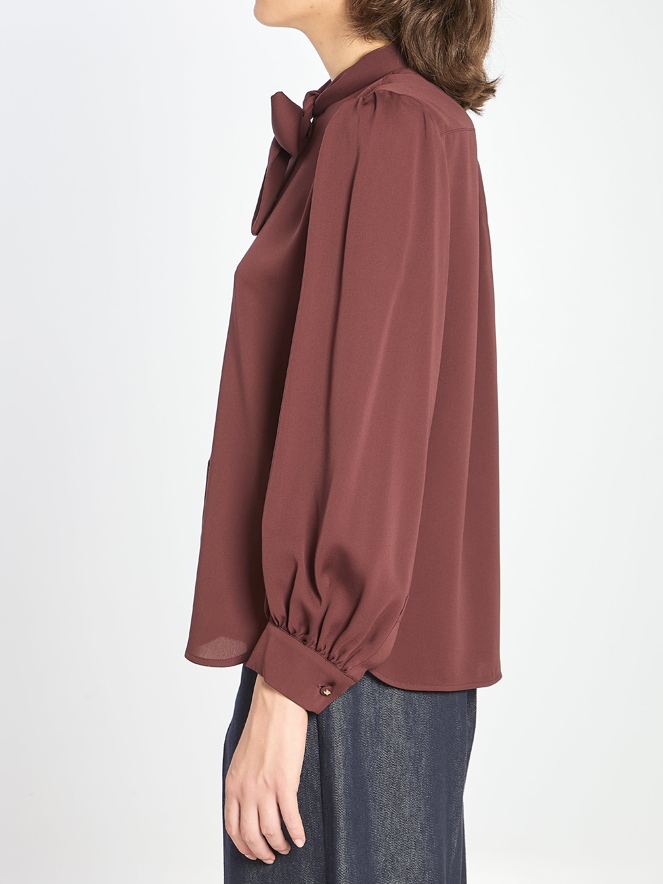 MAX MARA Silk Shirt with Puff Sleeves and Lavallière Bow - Size 40