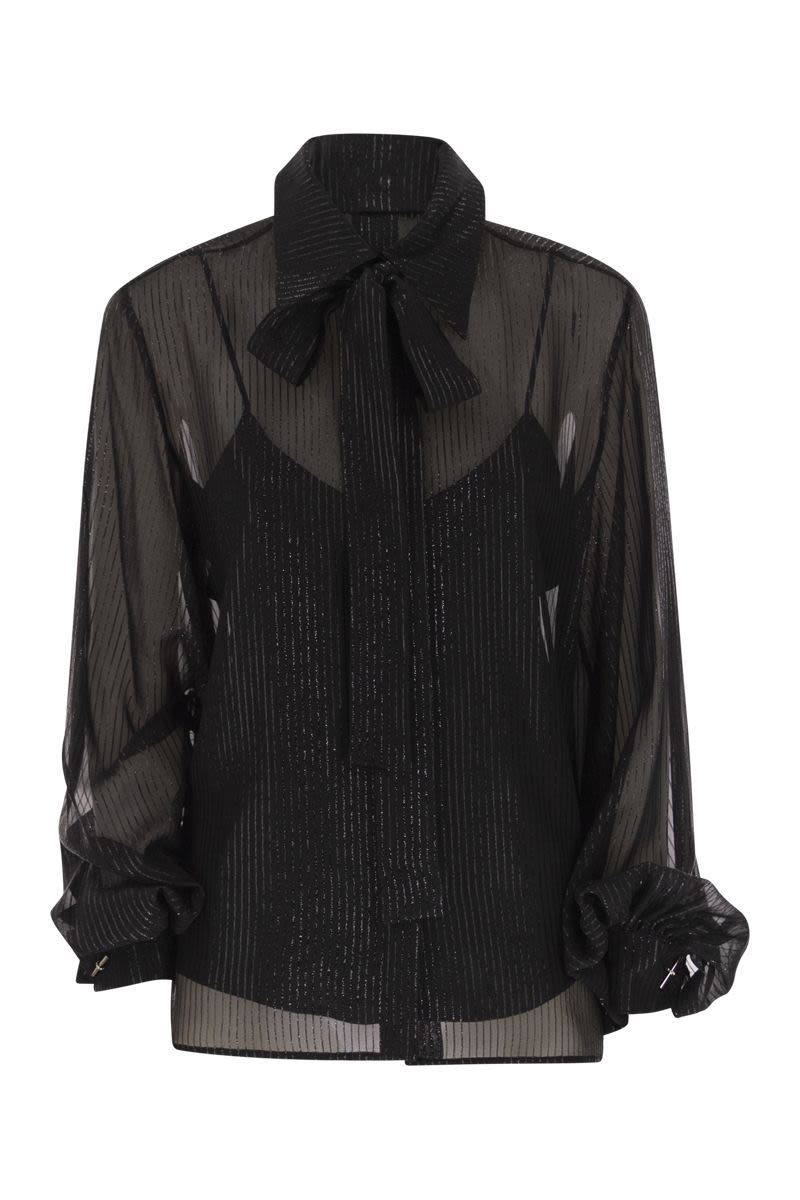MAX MARA Striped Silk Chiffon Blouse with Removable Tie