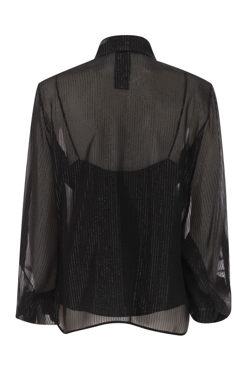 MAX MARA Striped Silk Chiffon Blouse with Removable Tie