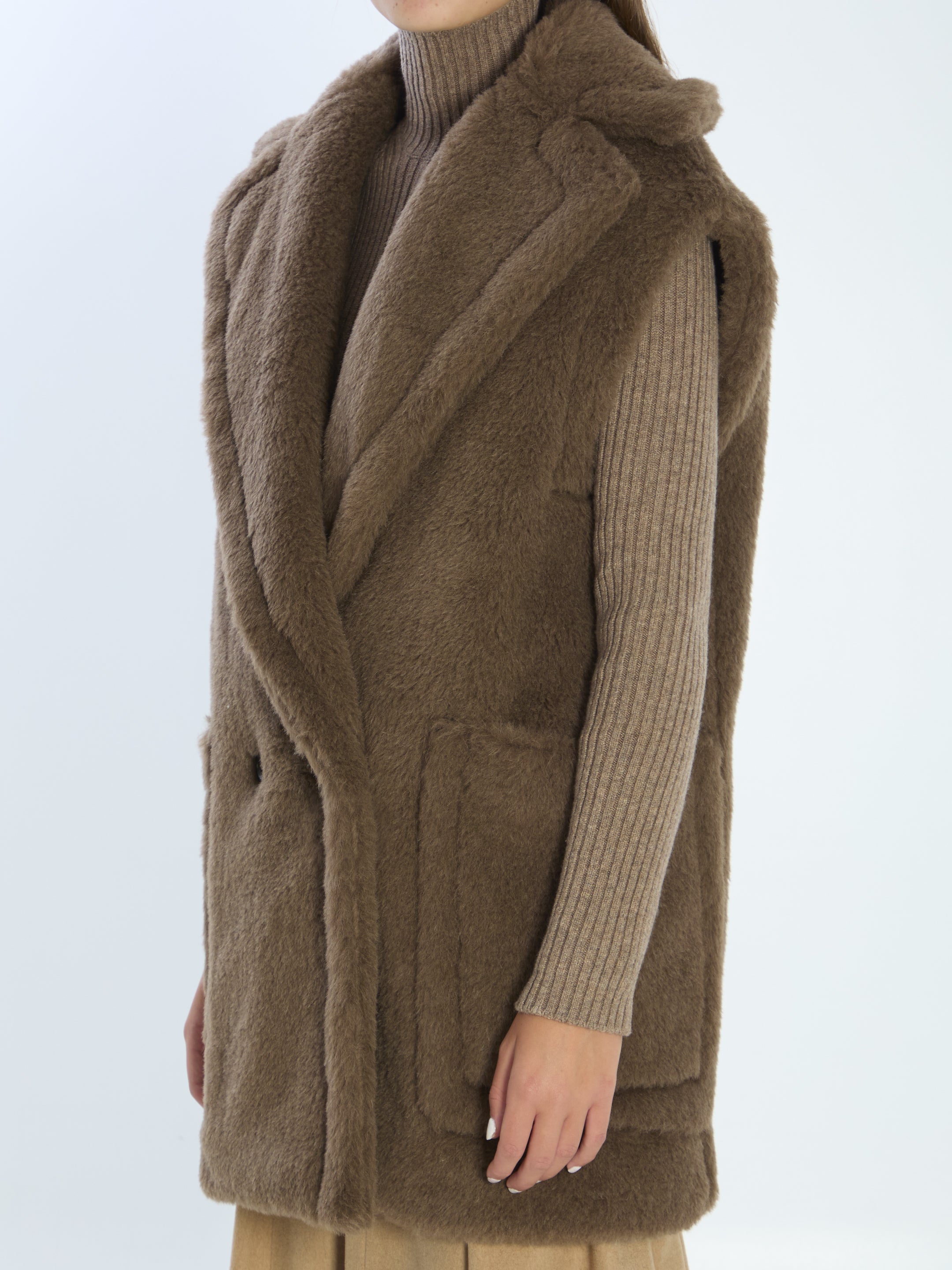 MAX MARA Faux Fur Wide Fit Teddy Vest Size 36