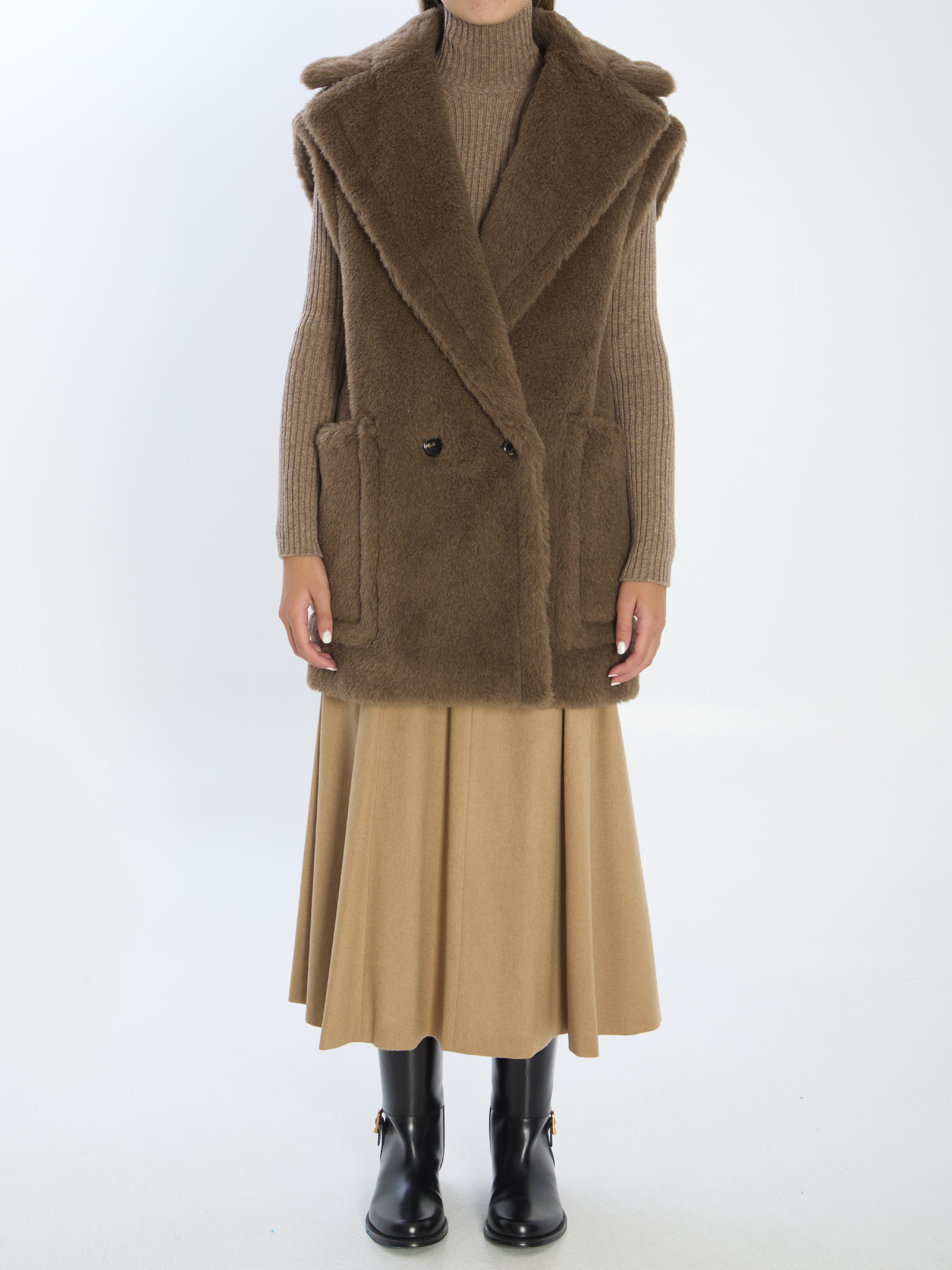 MAX MARA Faux Fur Wide Fit Teddy Vest Size 36