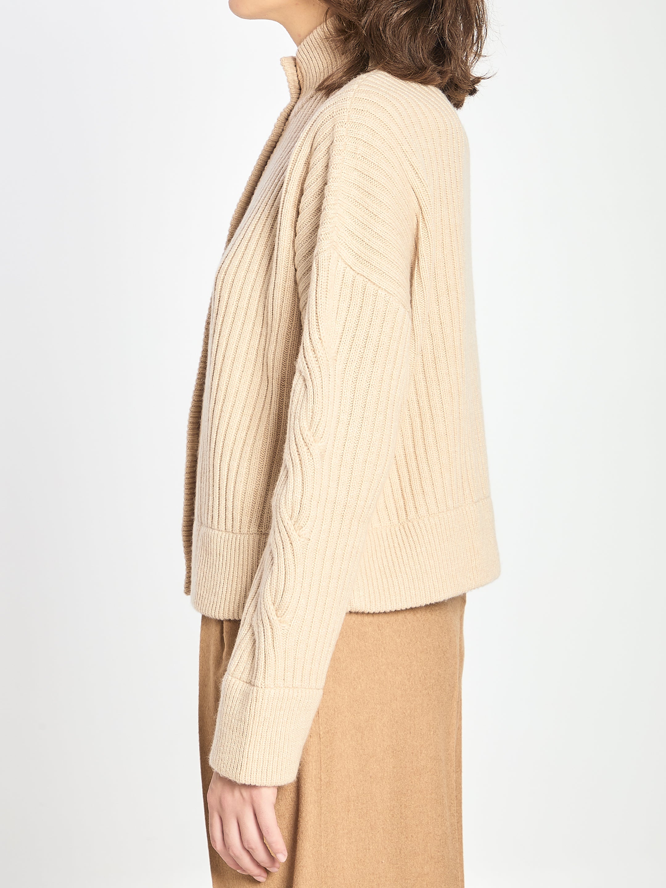 MAX MARA Ribbed Wool and Cashmere Cardigan - Cropped Design, Regular Fit, Women’s Size M