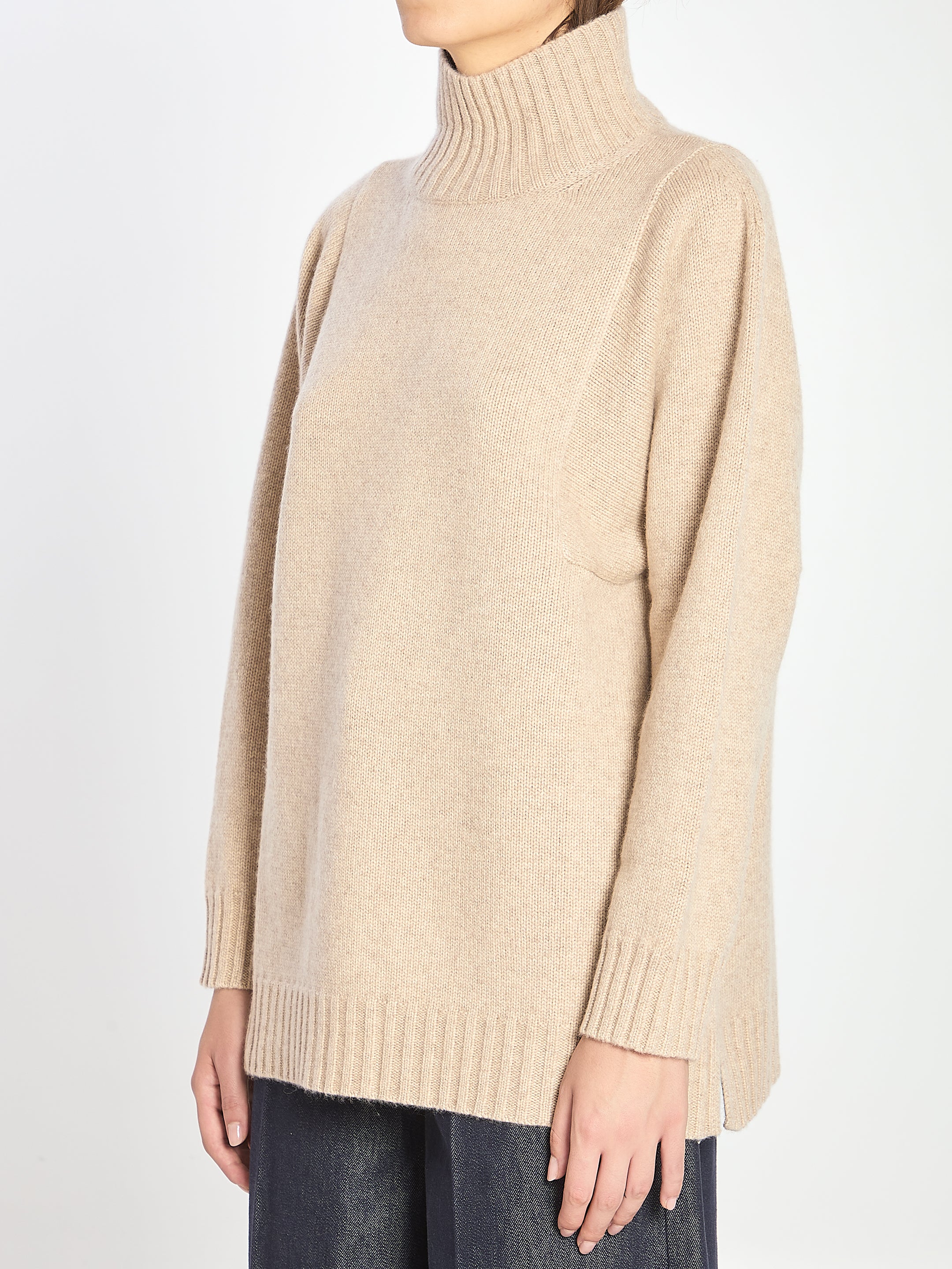 MAX MARA Relaxed Fit Cashmere Sweater with High Neck and Side Slits - Size M