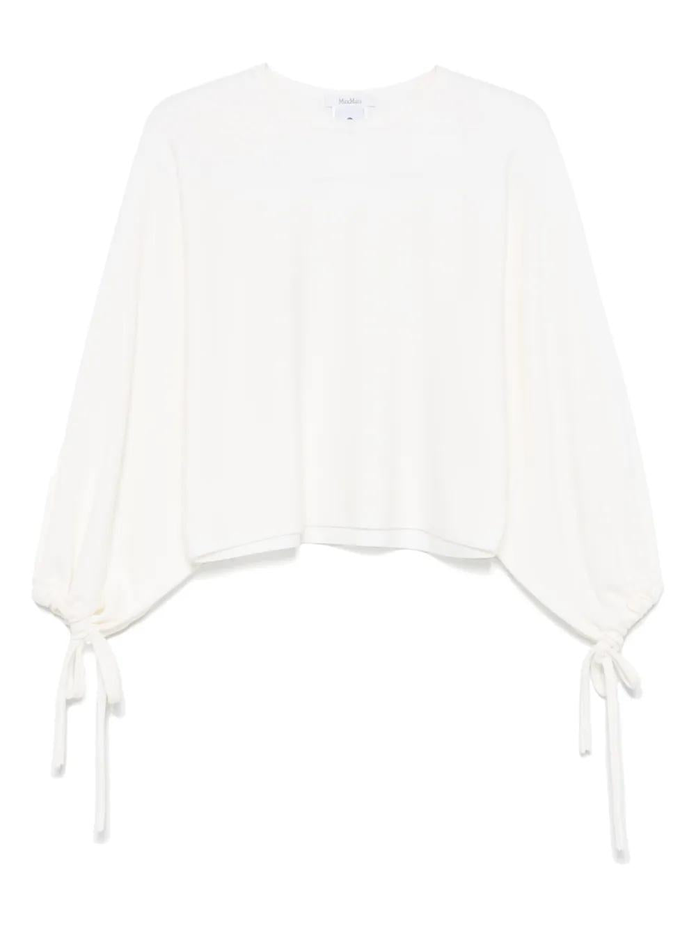 MAX MARA Cropped Fine Wool Yarn Sweater with Batwing Sleeves