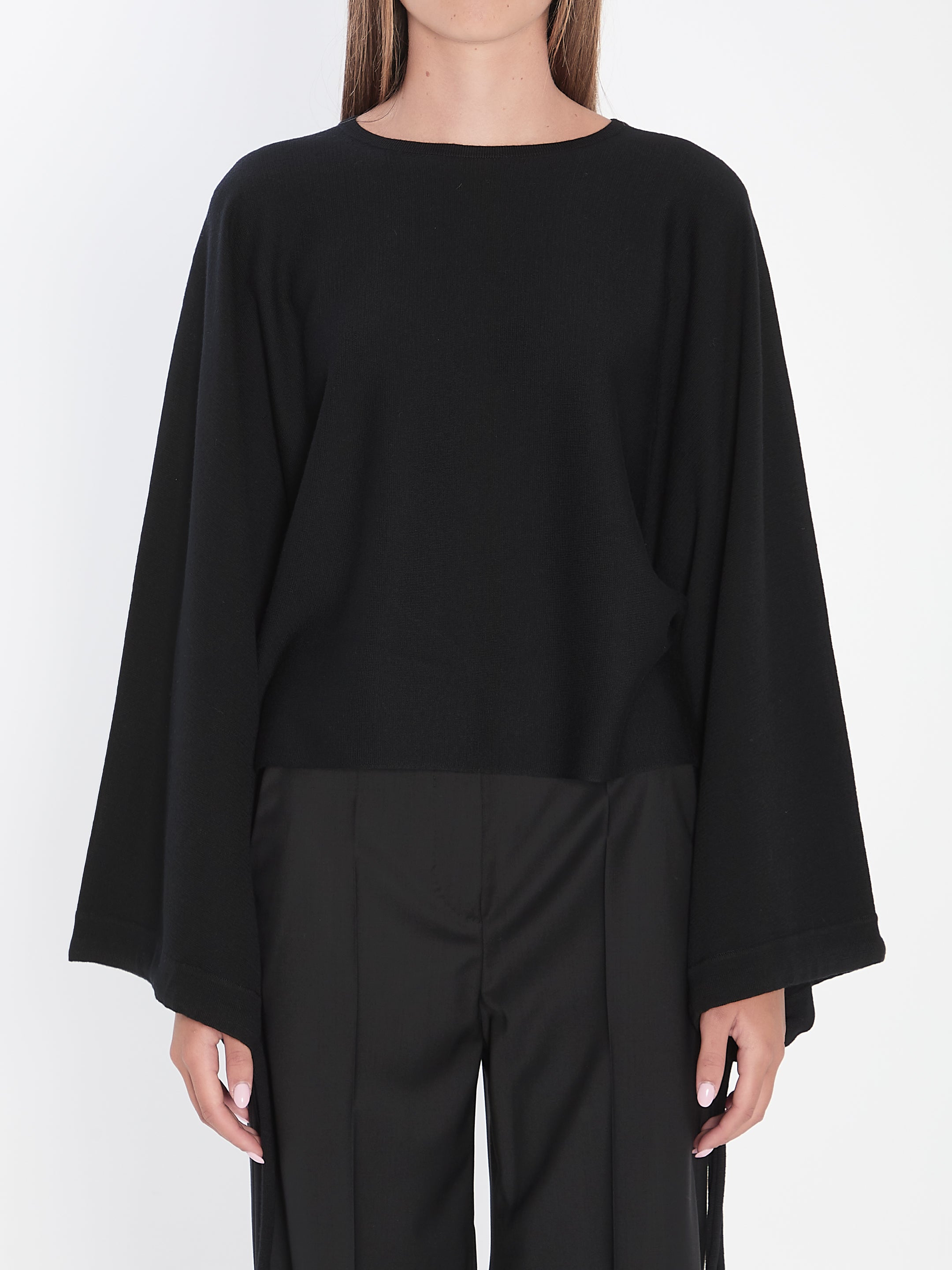 MAX MARA Cropped Wool Sweater with Batwing Sleeves - Women's Size S