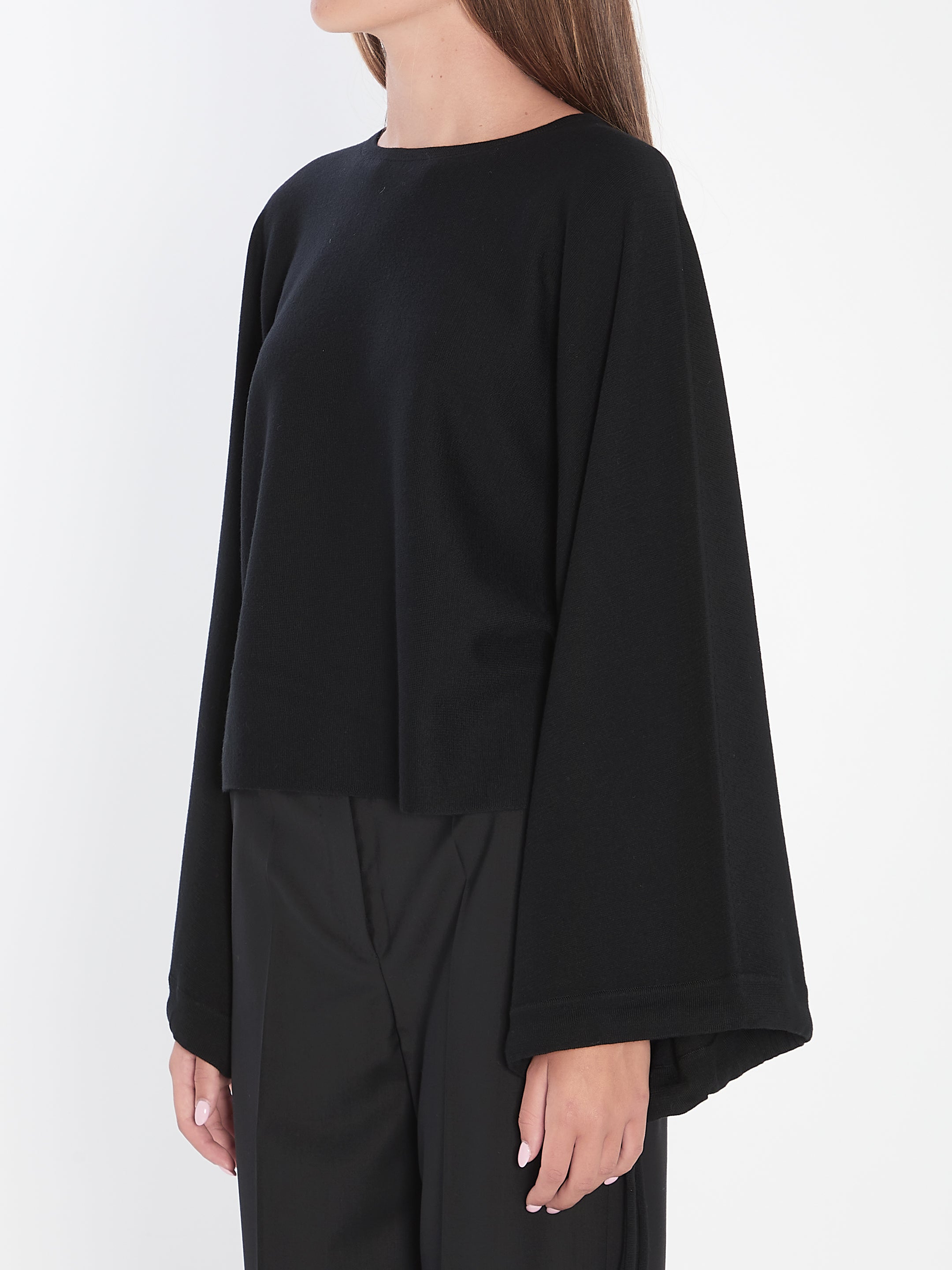 MAX MARA Cropped Wool Sweater with Batwing Sleeves - Women's Size S