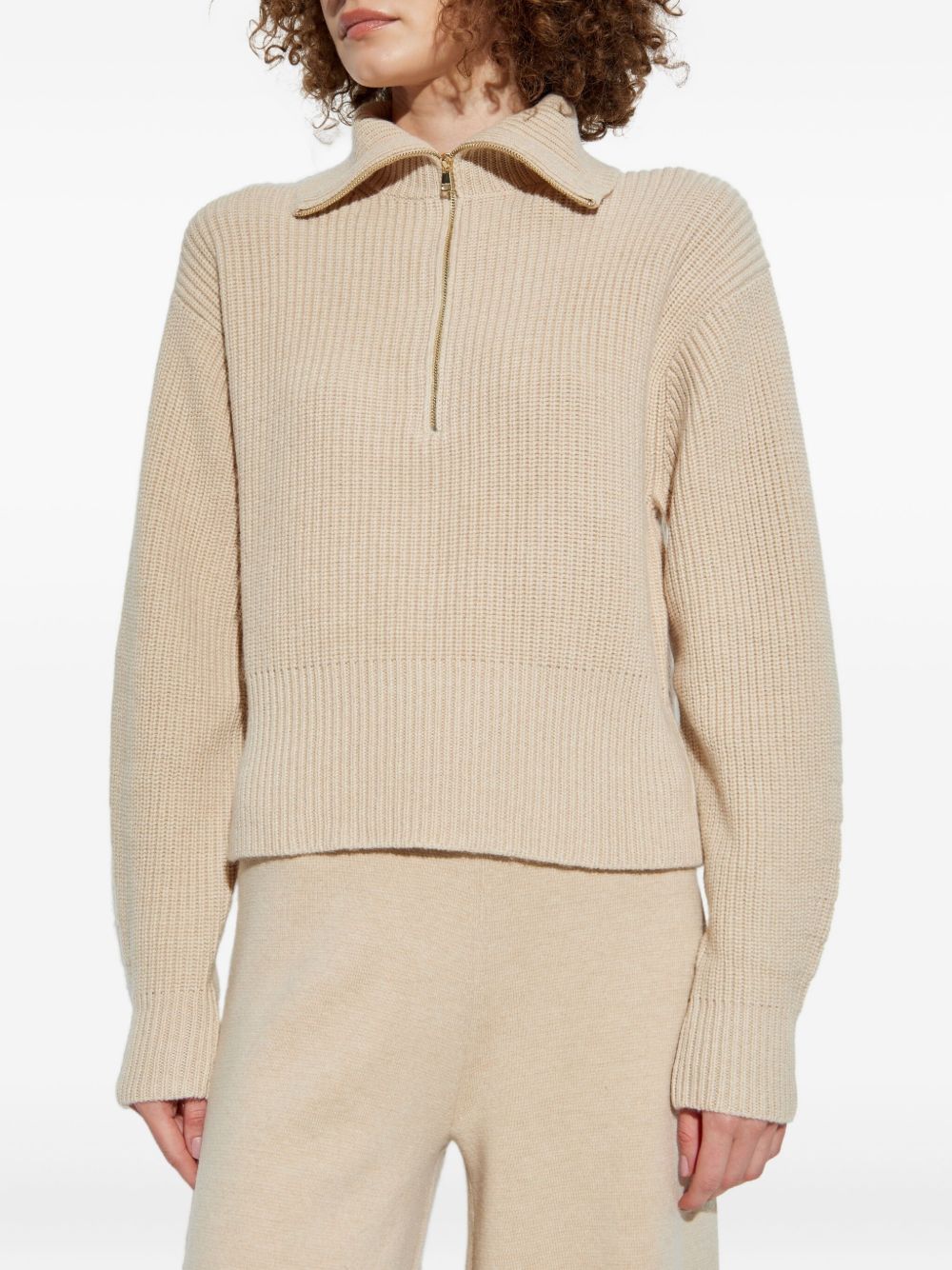 MAX MARA Wool and Cashmere Relaxed Fit High Neck Sweater with Zip