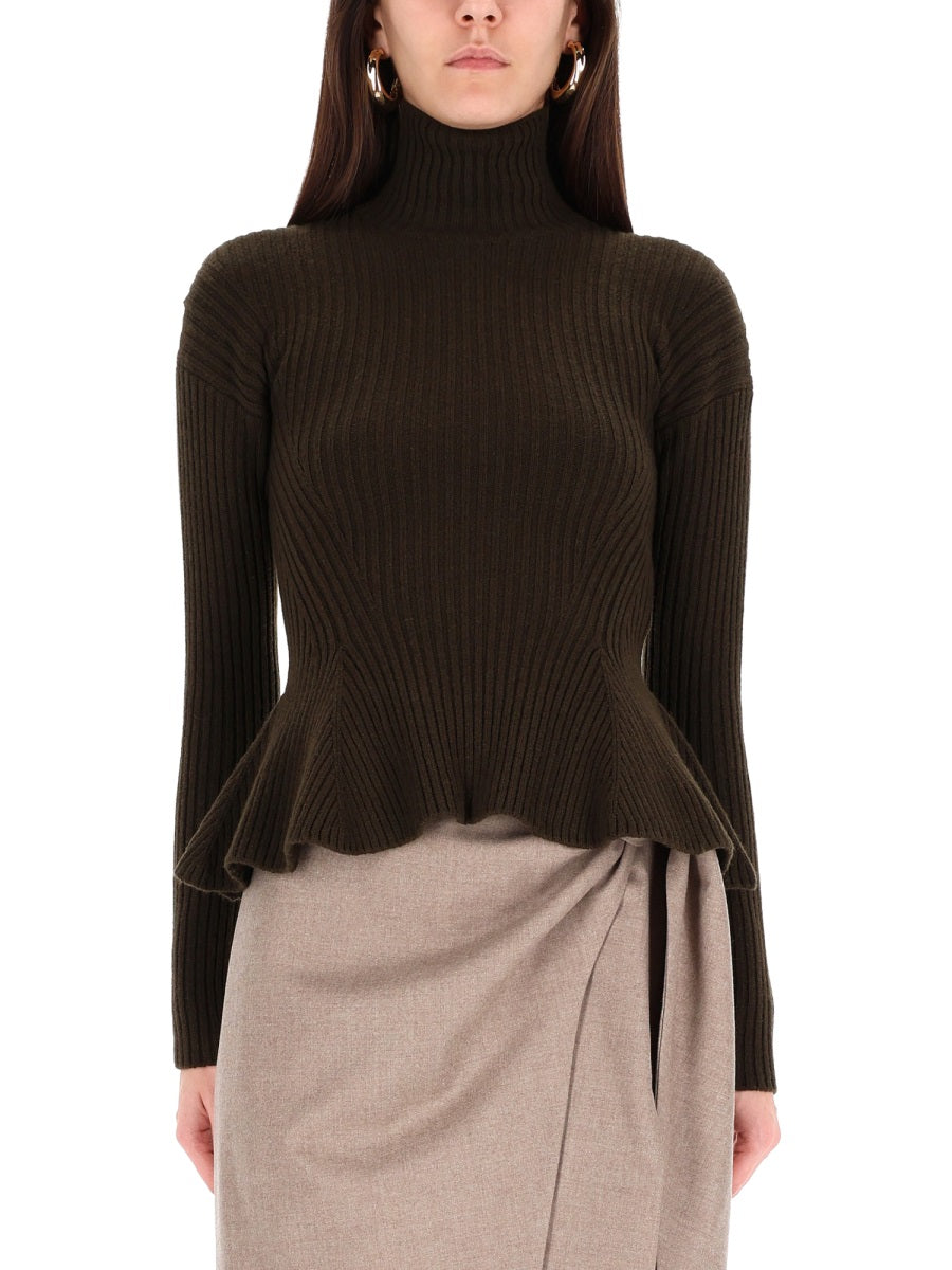 MAX MARA Chic Peplum Turtleneck Sweater - Size S