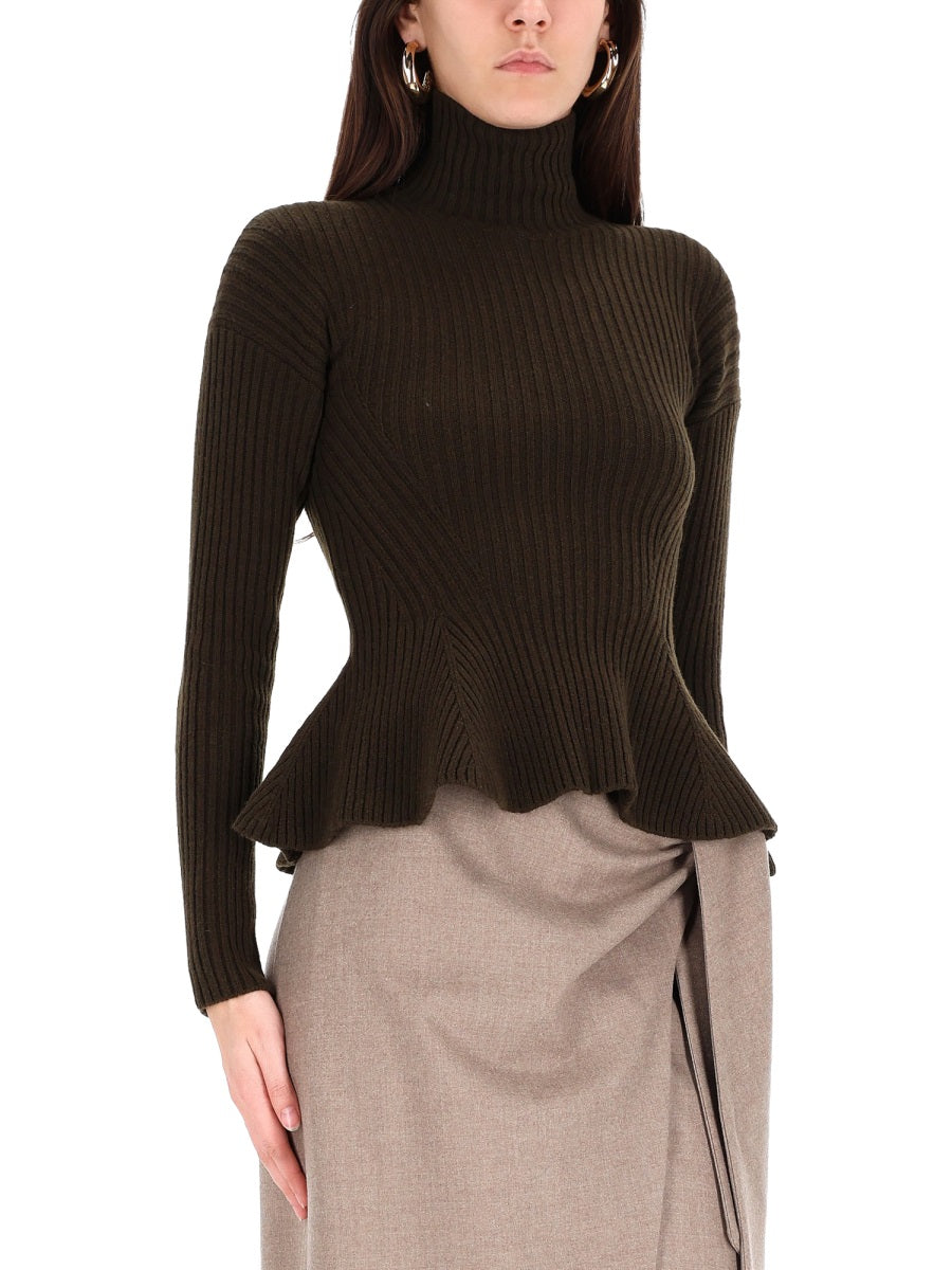 MAX MARA Chic Peplum Turtleneck Sweater - Size S