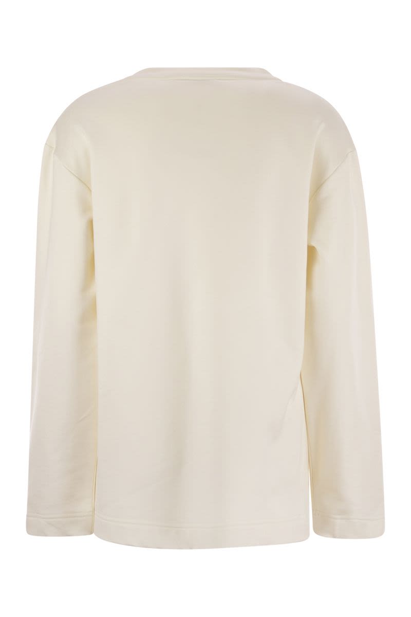 MAX MARA Embroidered Lettered Sweatshirt with Long Sleeves and Deep Side Slits - Size S