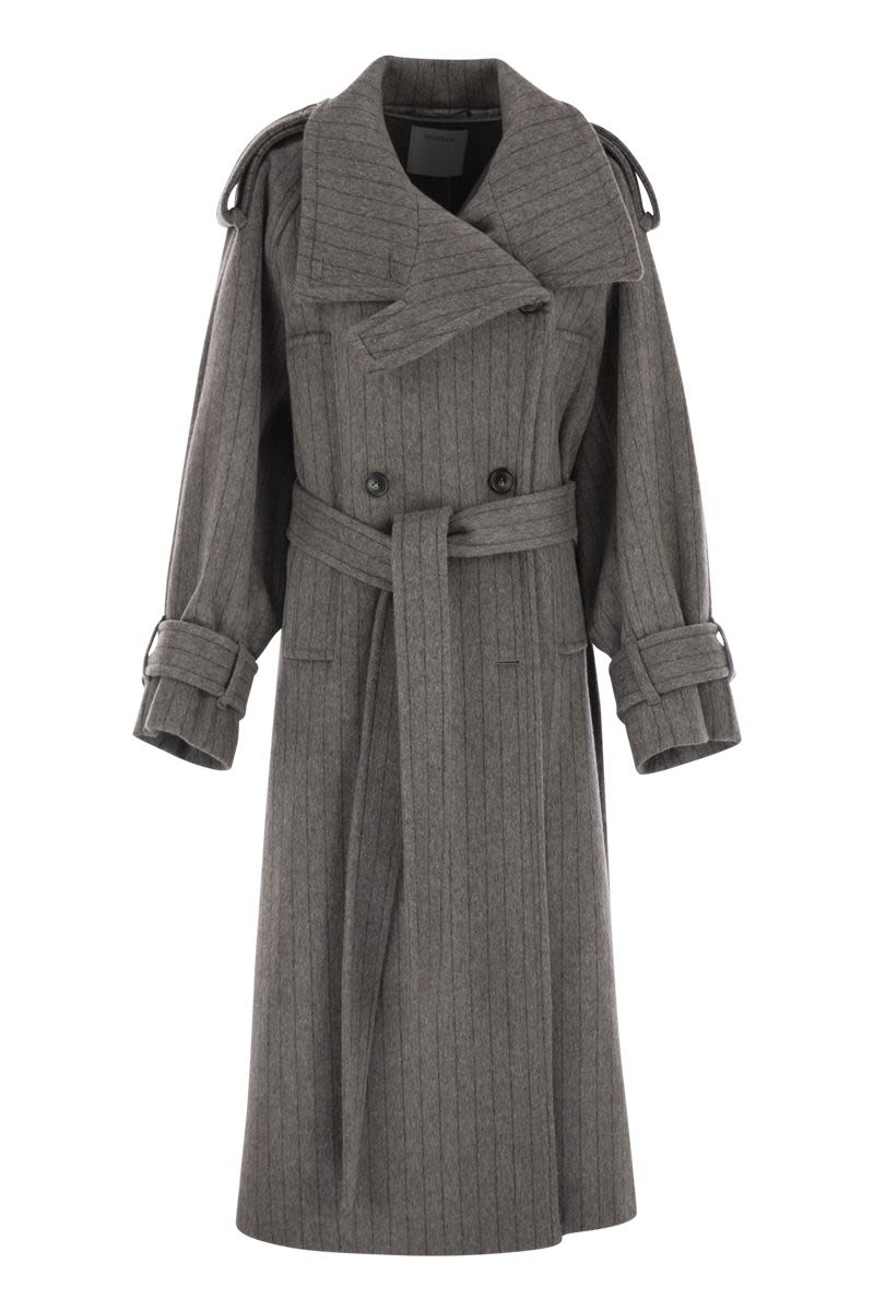 MAX MARA SPORTMAX Pure Wool Pinstriped Trench Jacket