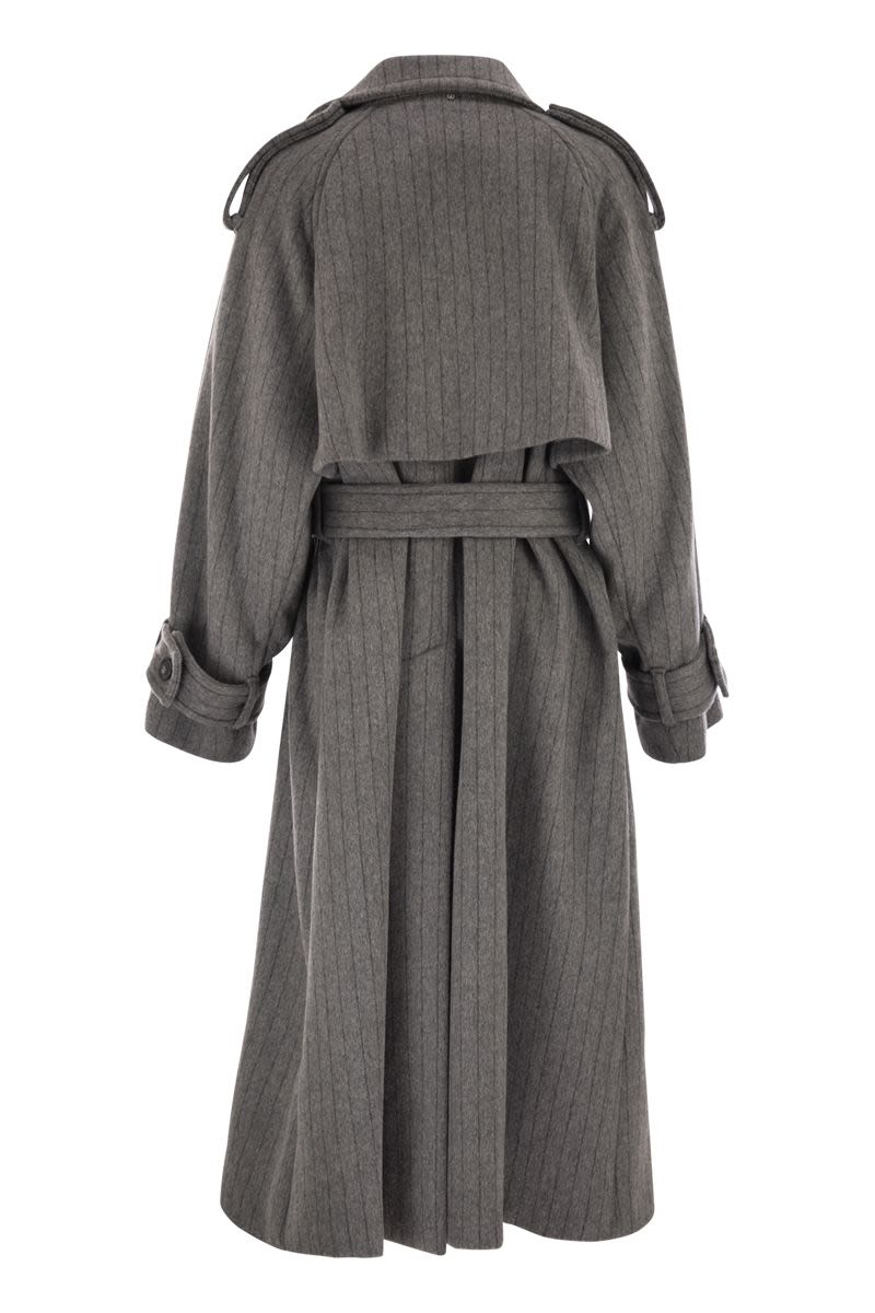 MAX MARA SPORTMAX Pure Wool Pinstriped Trench Jacket