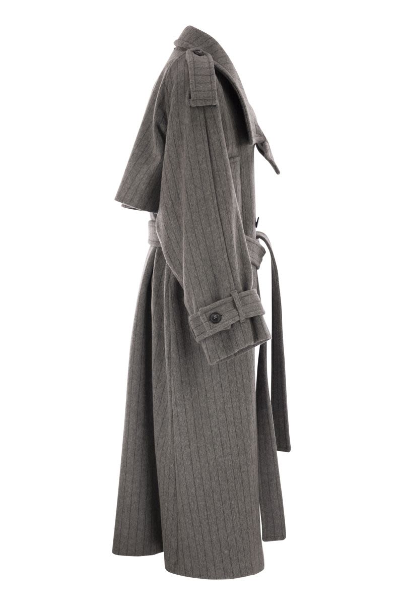 MAX MARA SPORTMAX Pure Wool Pinstriped Trench Jacket