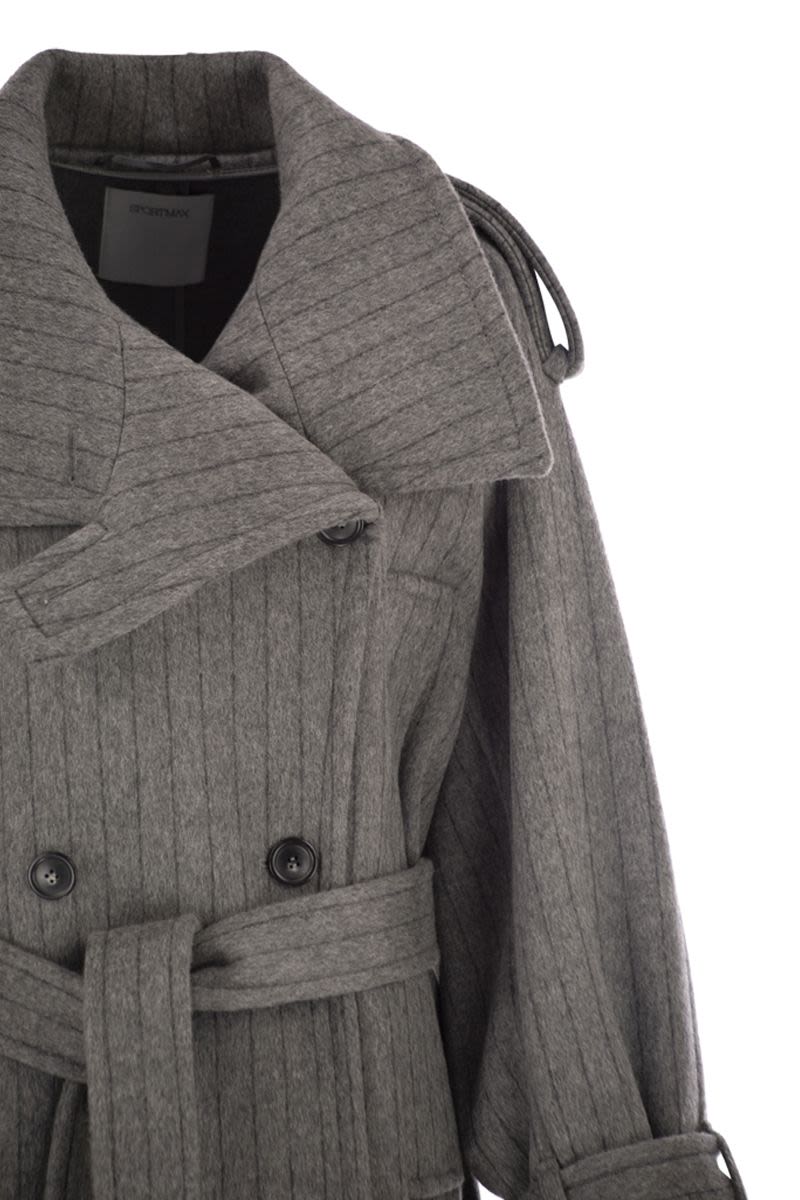 MAX MARA SPORTMAX Pure Wool Pinstriped Trench Jacket