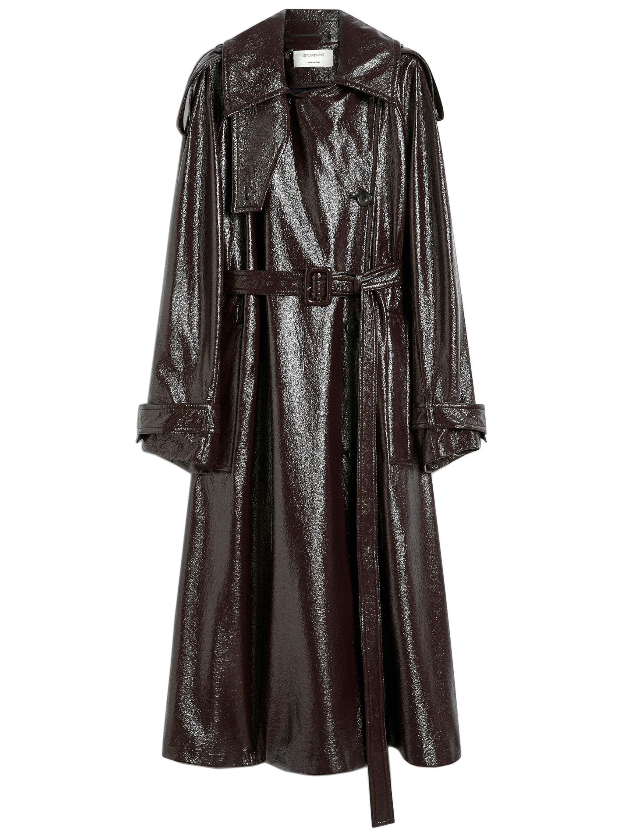 MAX MARA SPORTMAX Loose Fit Long Trench Jacket with Patent Leather Effect