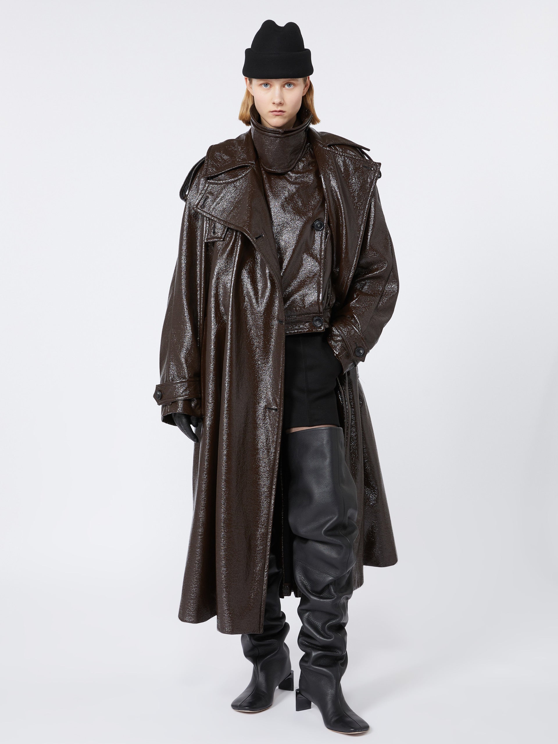 MAX MARA SPORTMAX Loose Fit Long Trench Jacket with Patent Leather Effect