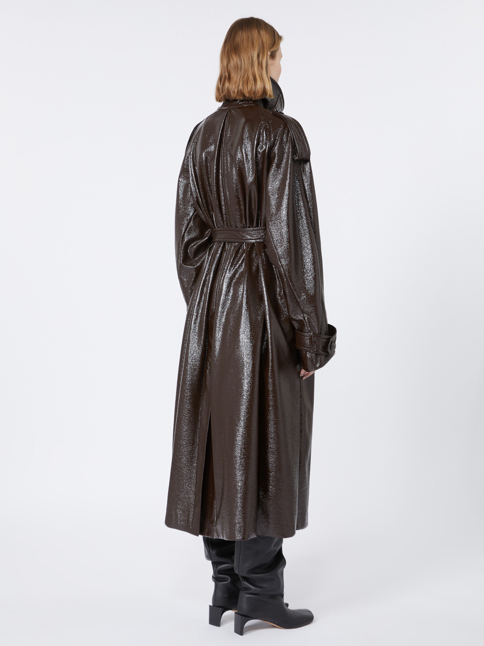 MAX MARA SPORTMAX Loose Fit Long Trench Jacket with Patent Leather Effect
