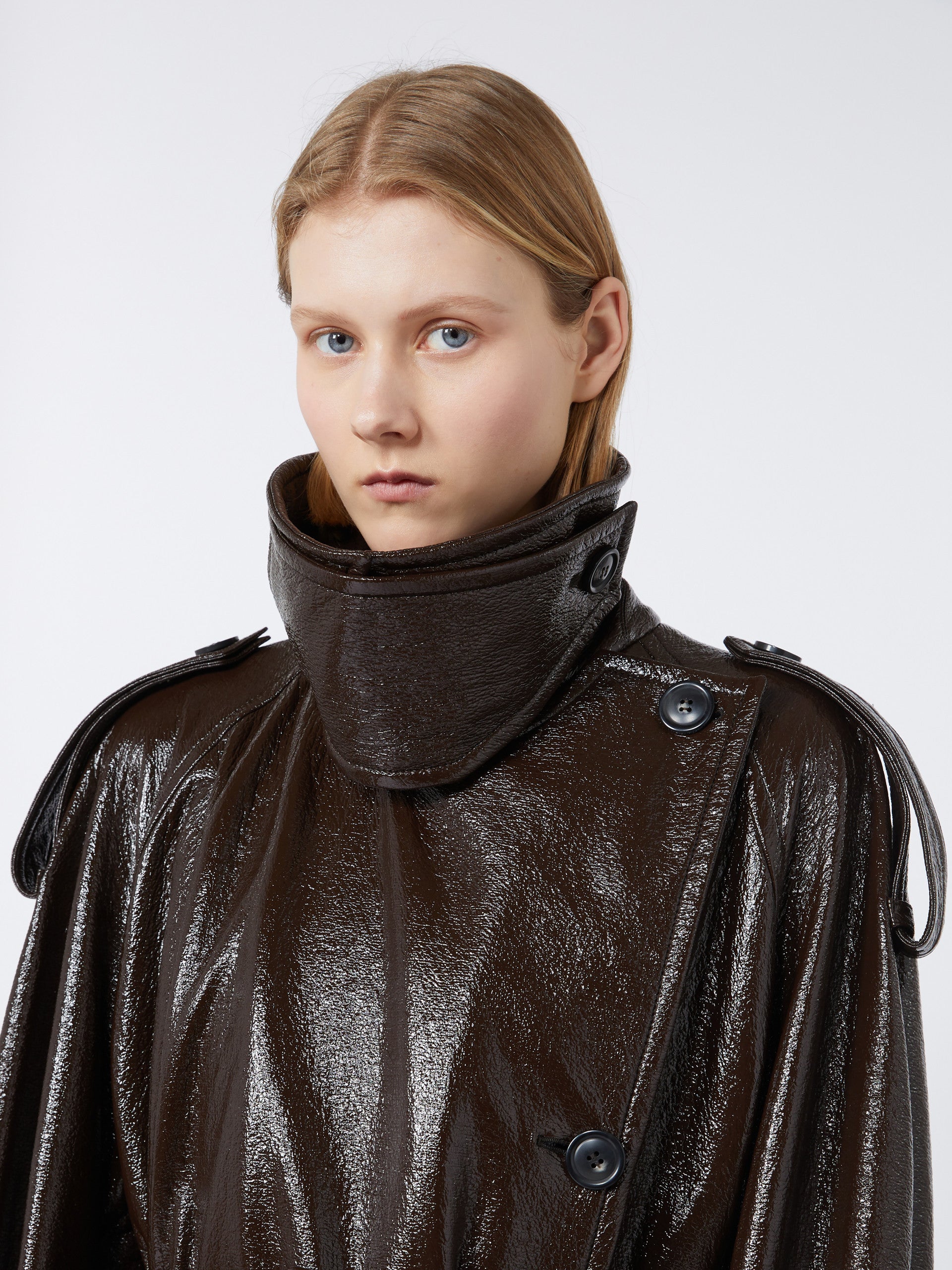MAX MARA SPORTMAX Loose Fit Long Trench Jacket with Patent Leather Effect