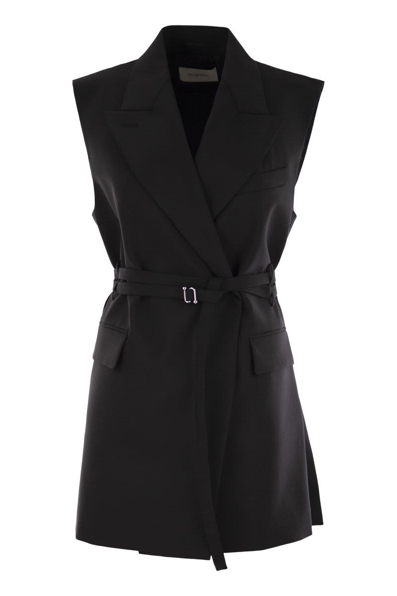 MAX MARA SPORTMAX Sleeveless Long Blazer with Fabric Belt - Size 40