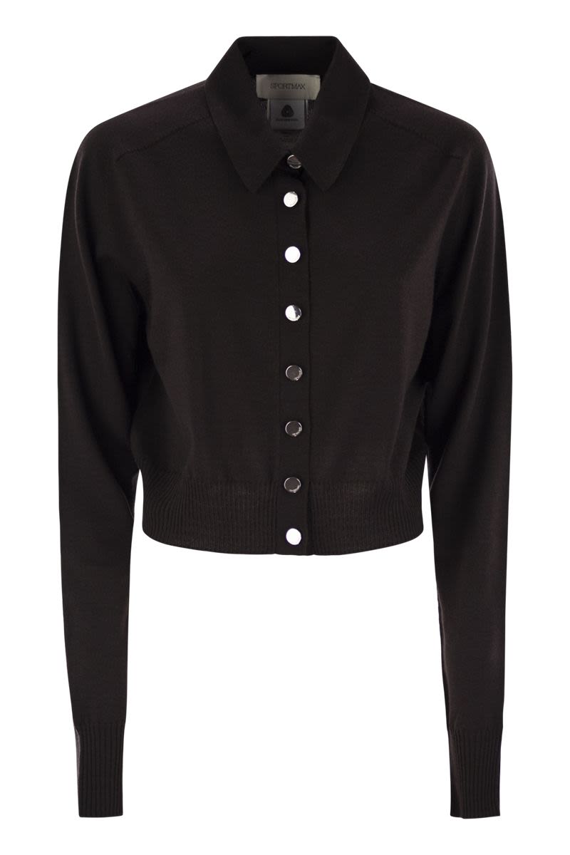 MAX MARA SPORTMAX Feminine Wool Cardigan with Shirt Collar
