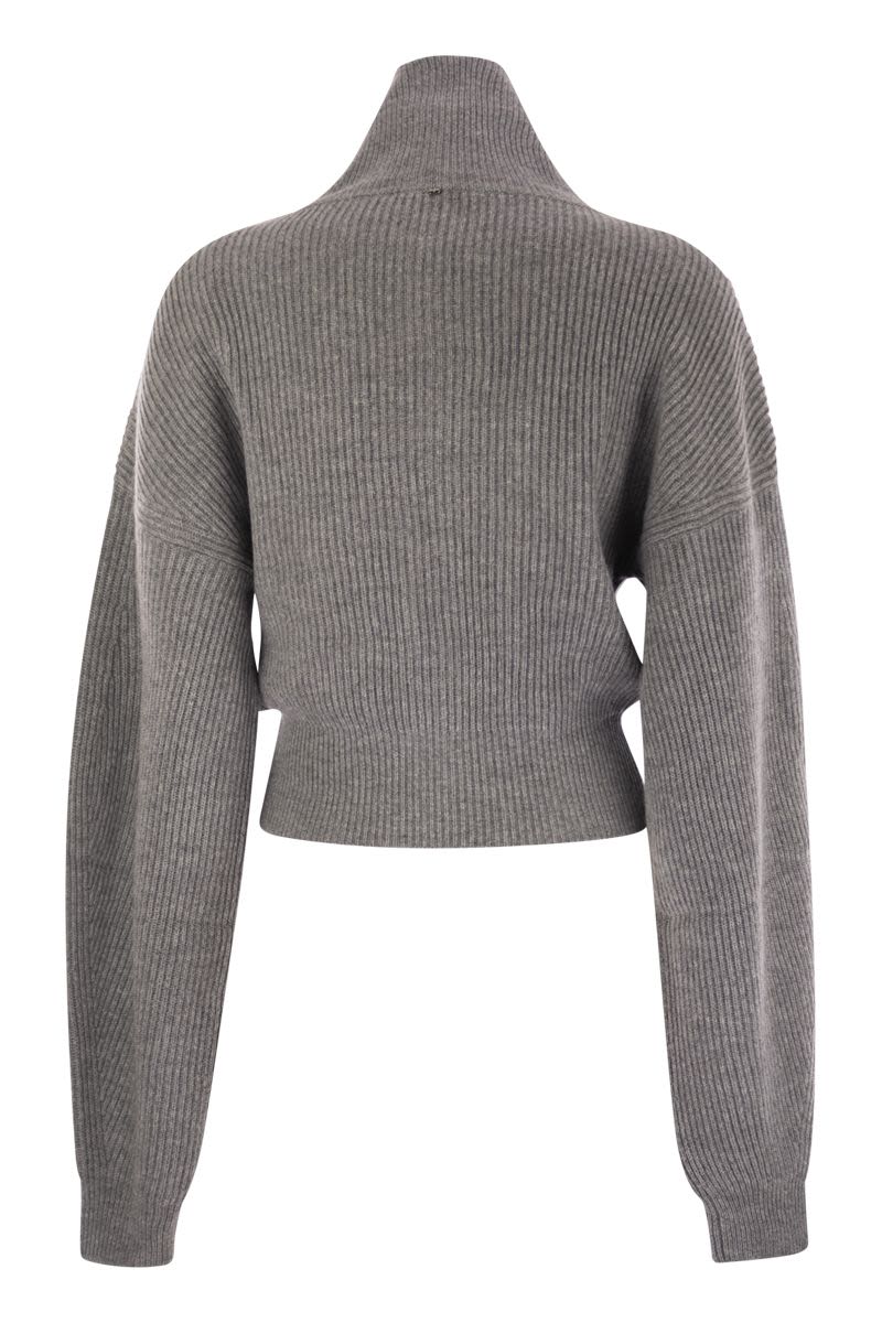 MAX MARA SPORTMAX Wool and Cashmere Cardigan with Wide Fit and High Collar