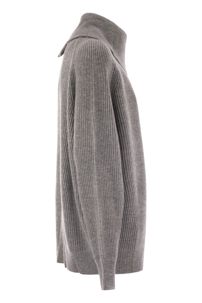 MAX MARA SPORTMAX Cashmere-Blend Sweater with High Collar and Diagonal Zip - Loose Fit