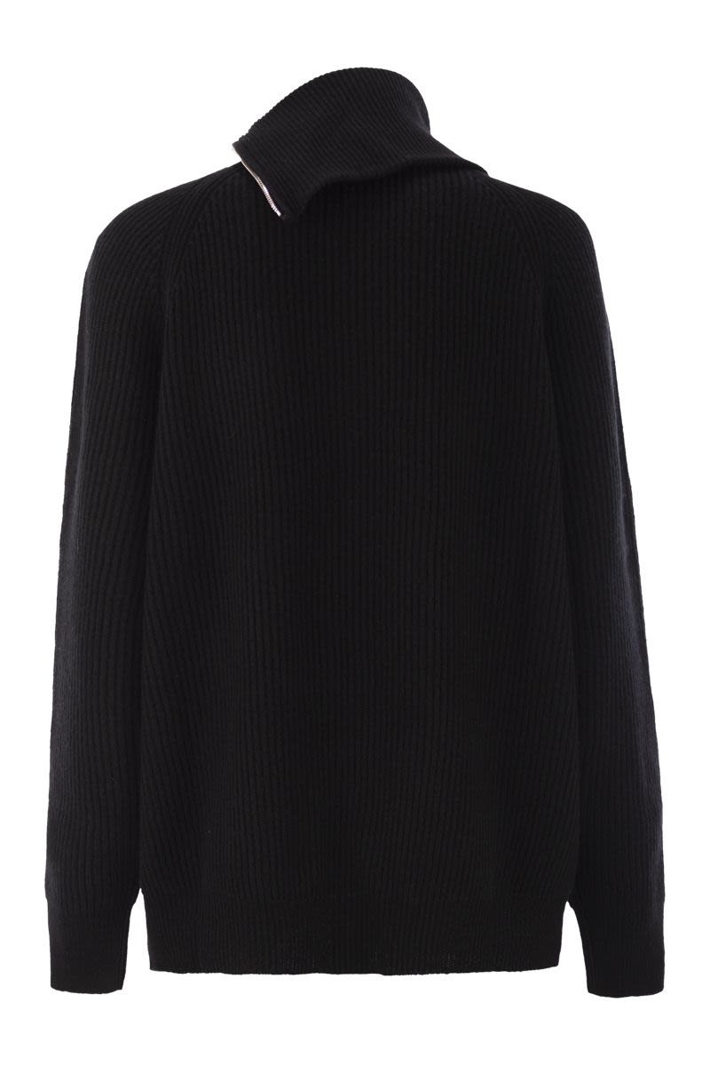 MAX MARA SPORTMAX High Collar Cashmere-Blend Sweater with Diagonal Zip for Women
