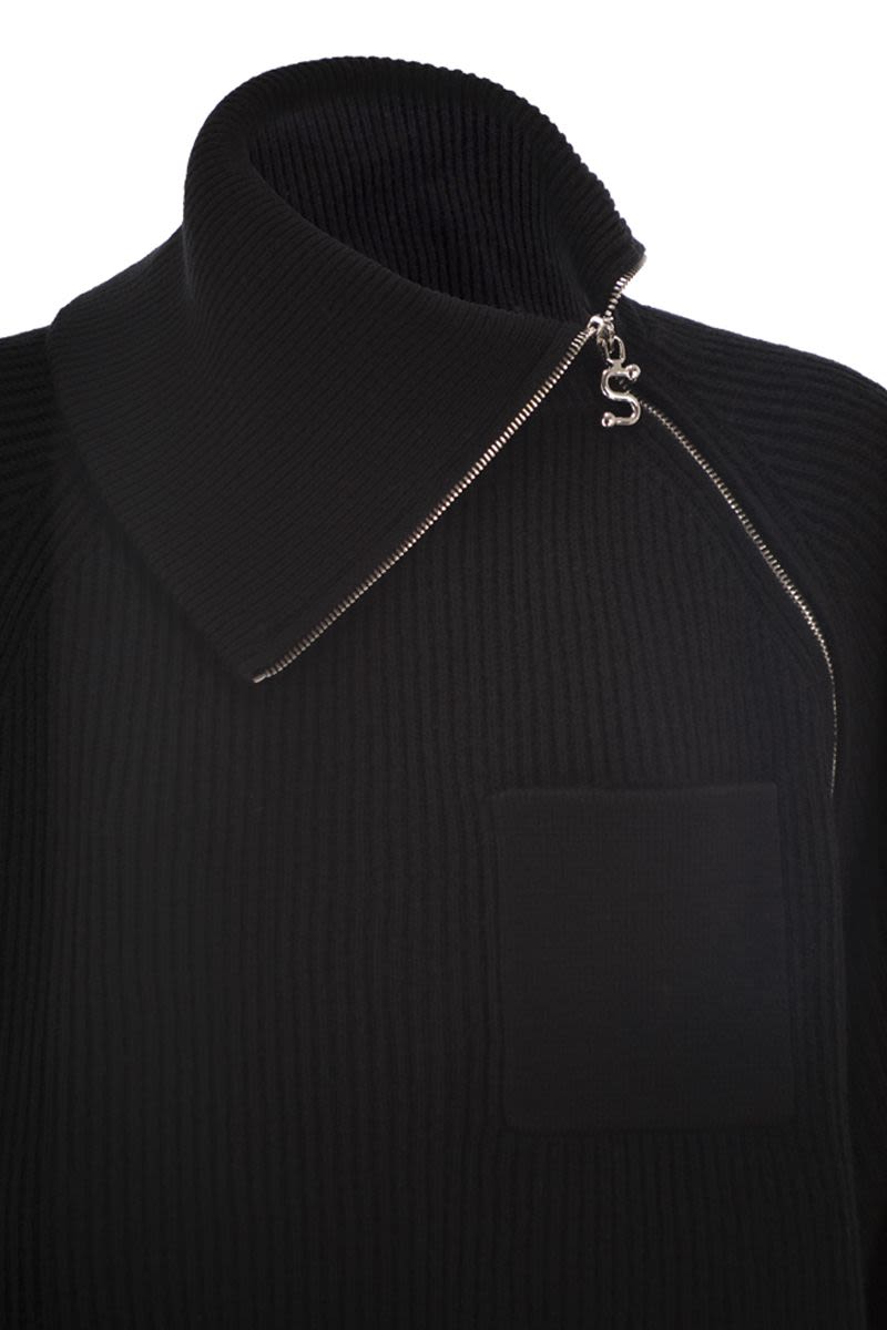 MAX MARA SPORTMAX High Collar Cashmere-Blend Sweater with Diagonal Zip for Women