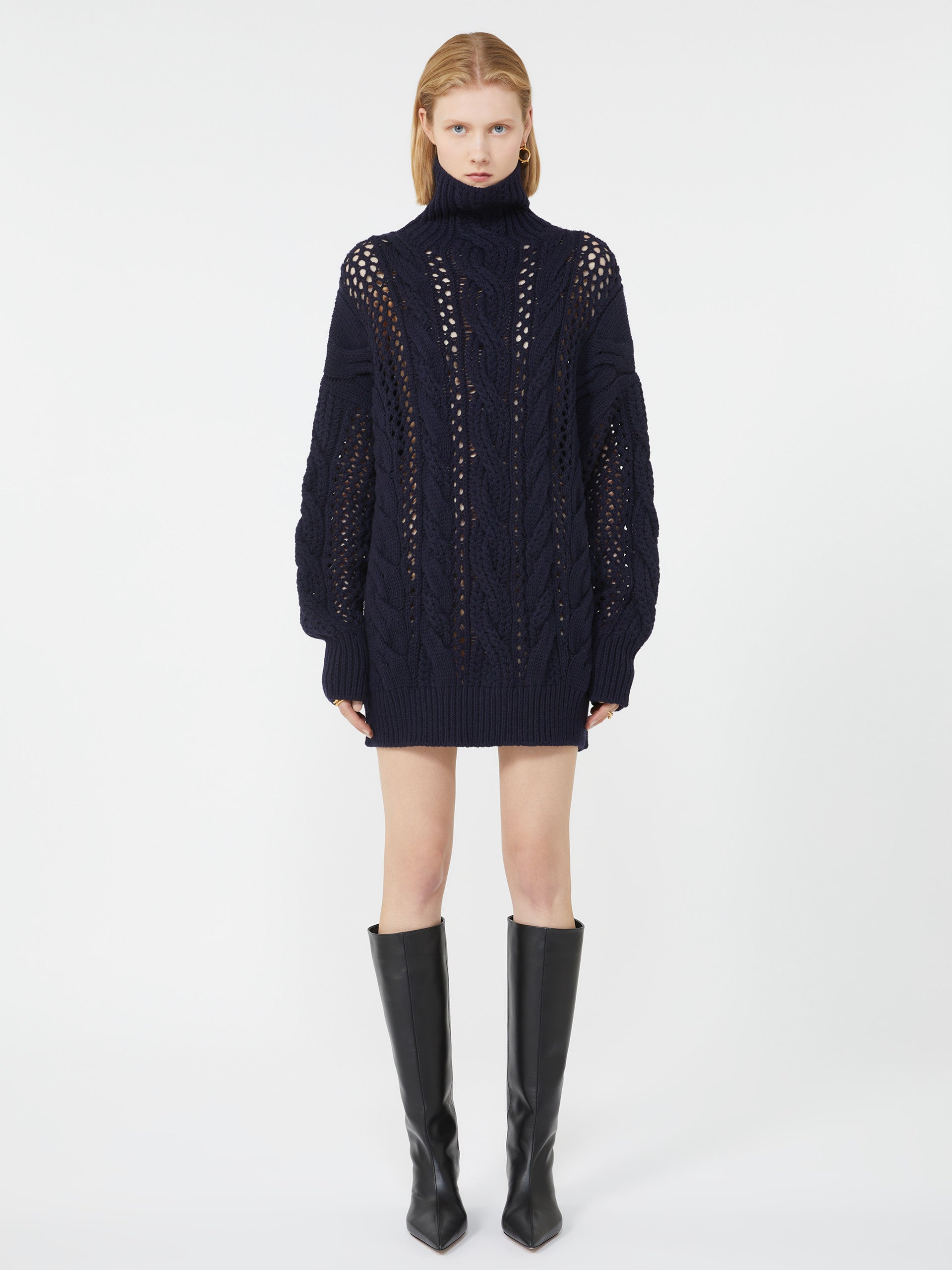 MAX MARA SPORTMAX Oversized Cable Knit Sweater with High Neck