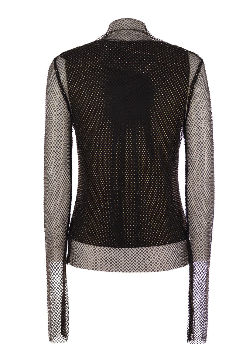 MAX MARA SPORTMAX Women's Long-Sleeved Mesh T-Shirt with Rhinestones