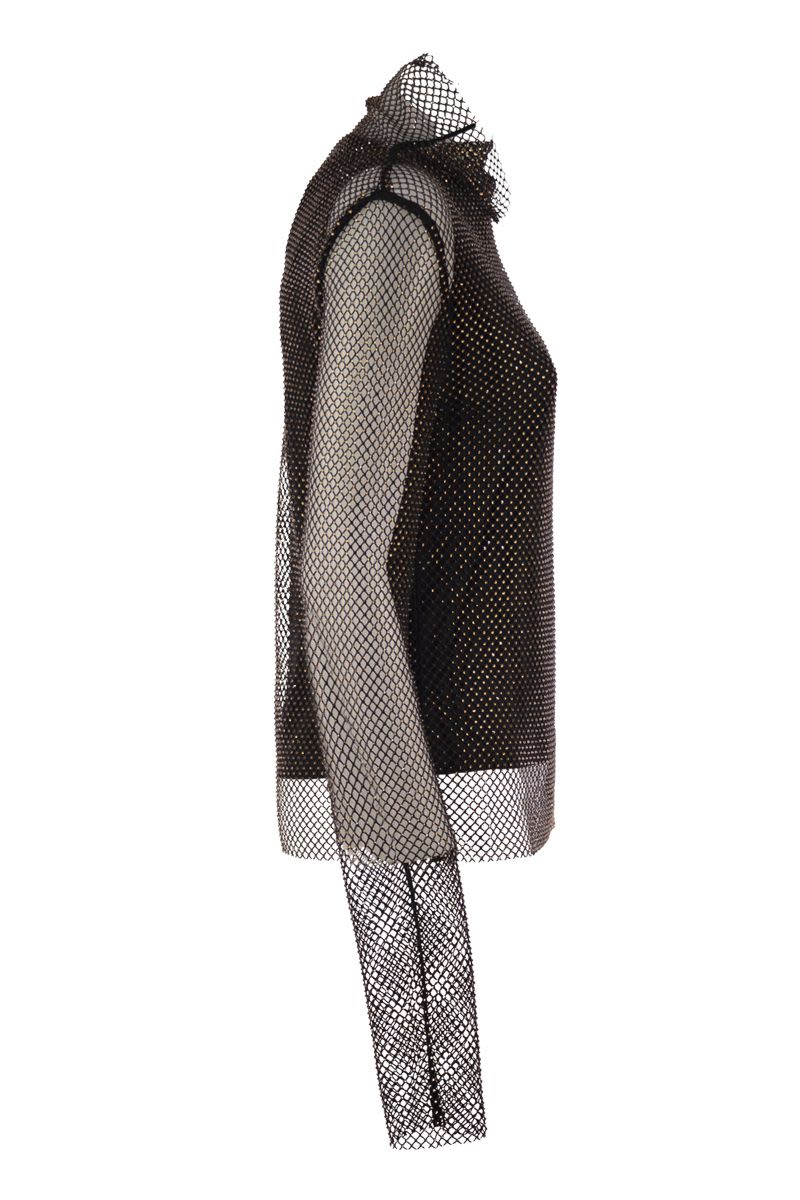 MAX MARA SPORTMAX Women's Long-Sleeved Mesh T-Shirt with Rhinestones