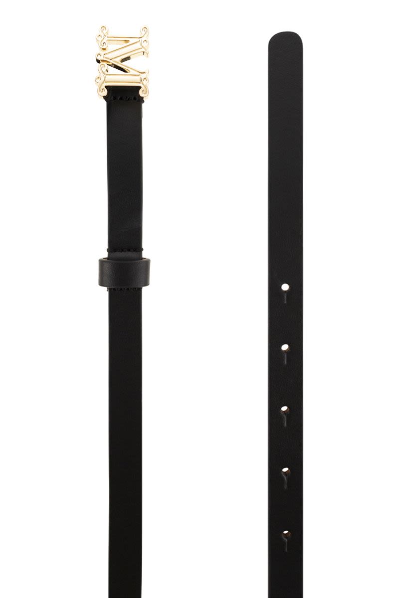 MAX MARA Slim Monogram Leather Belt with Cufflink Fastening - 1.5 cm