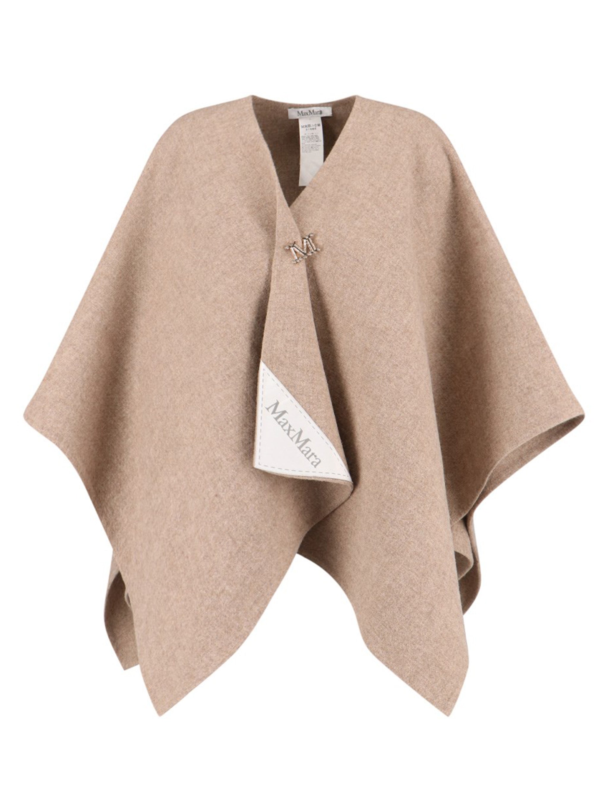 MAX MARA Asymmetrical V-Neck Cape with Logo Charm Closure