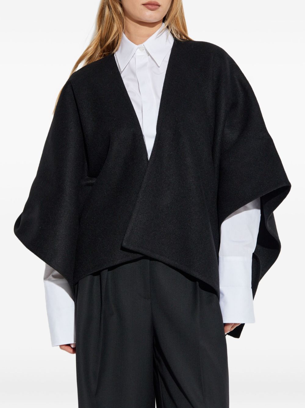 MAX MARA V-Neck Asymmetrical Cape with Gold Charm Closure