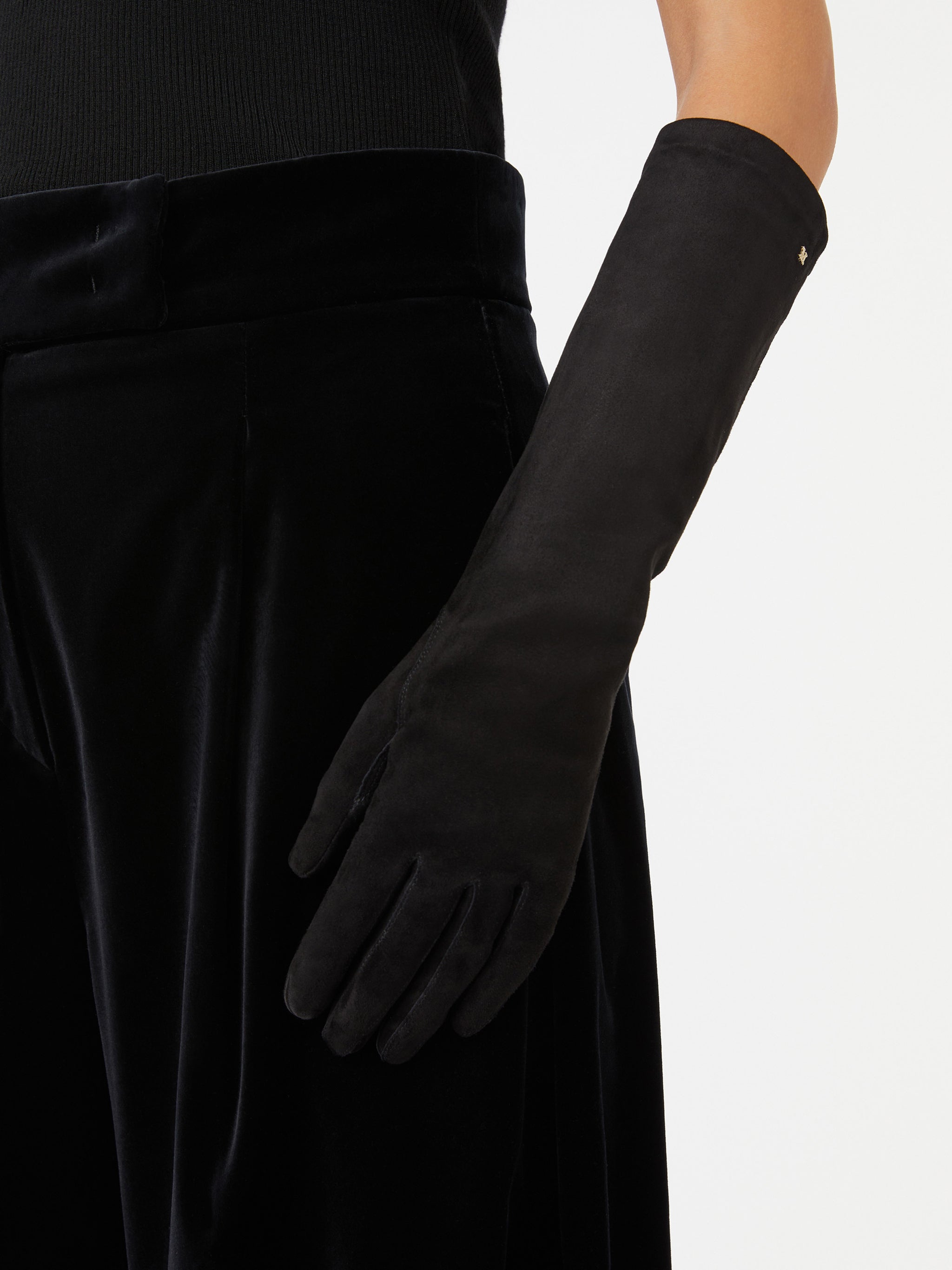 MAX MARA Long Lambskin Suede Gloves with Monogram Detail