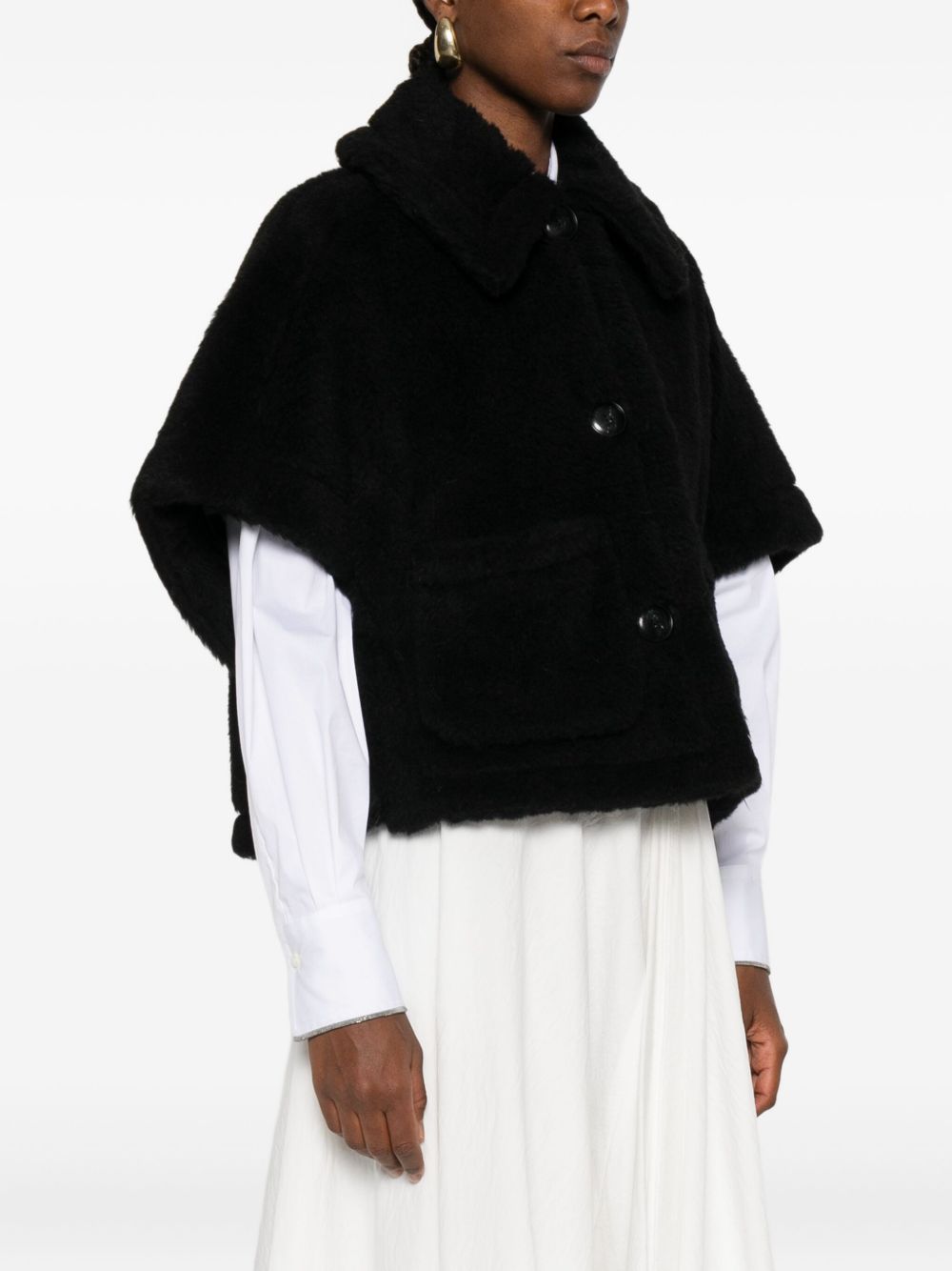 MAX MARA Alpaca and Wool Teddy Cape with Short Kimono Sleeves