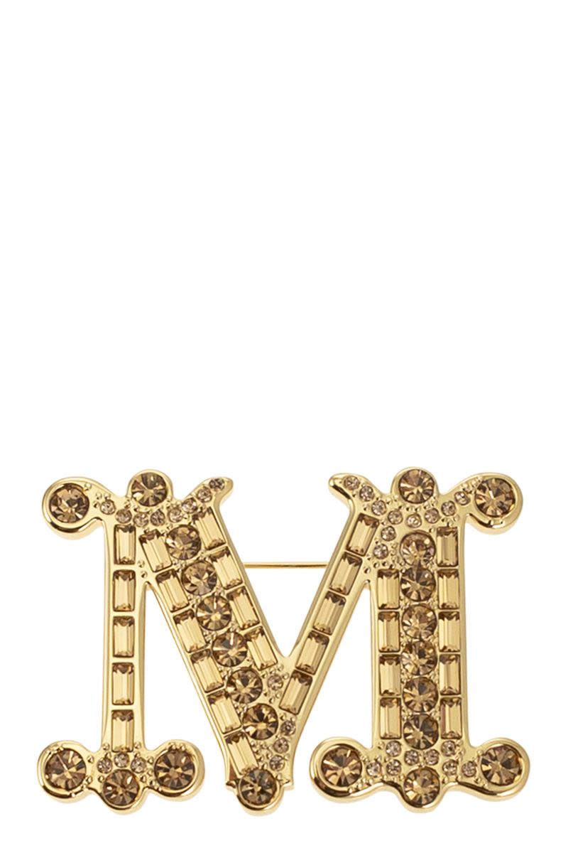 MAX MARA Mini Monogram Brooch with Crystals - 5 x 3.5 cm