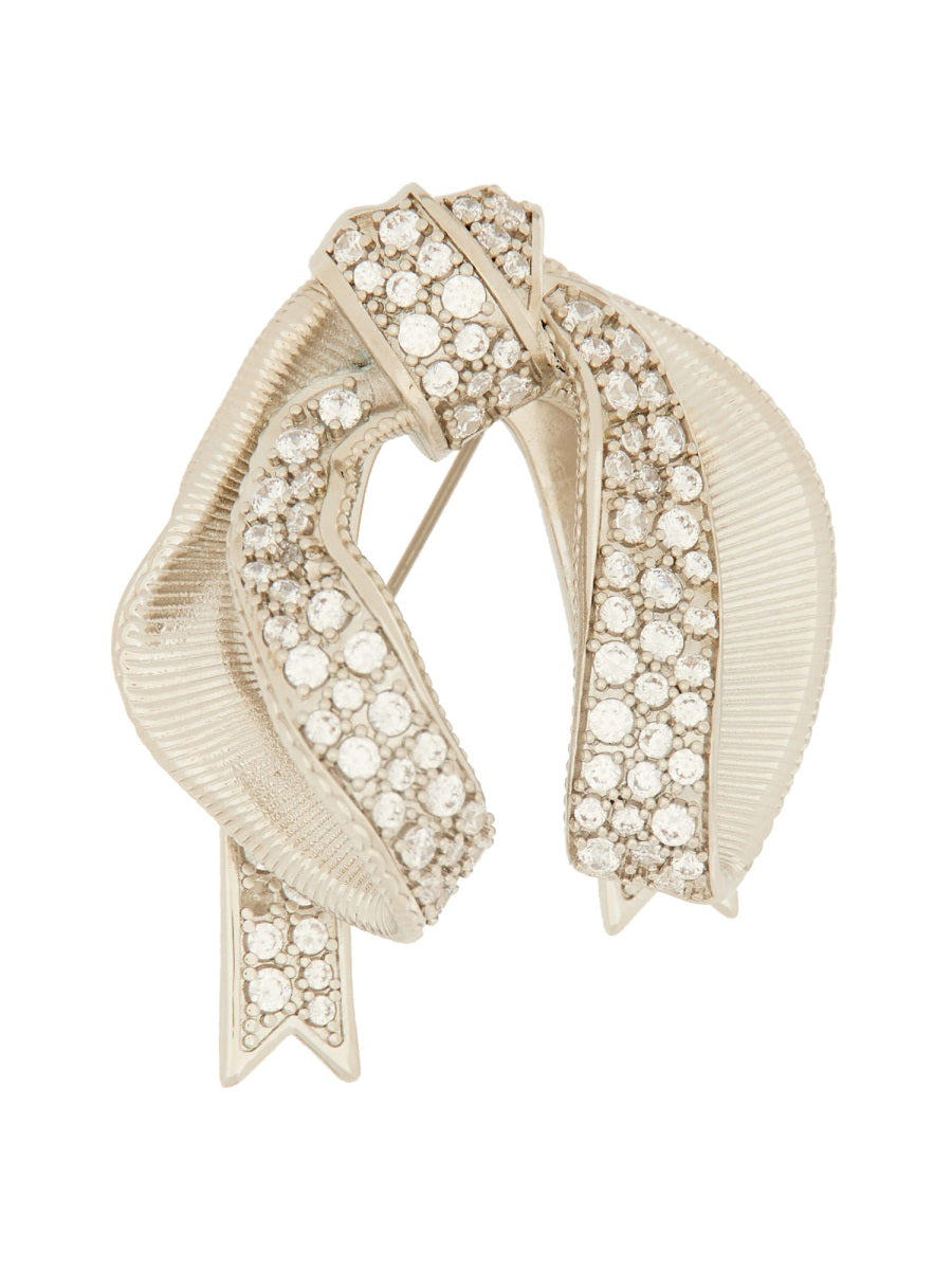 MAX MARA Elegant Bow Brooch with Rhinestones