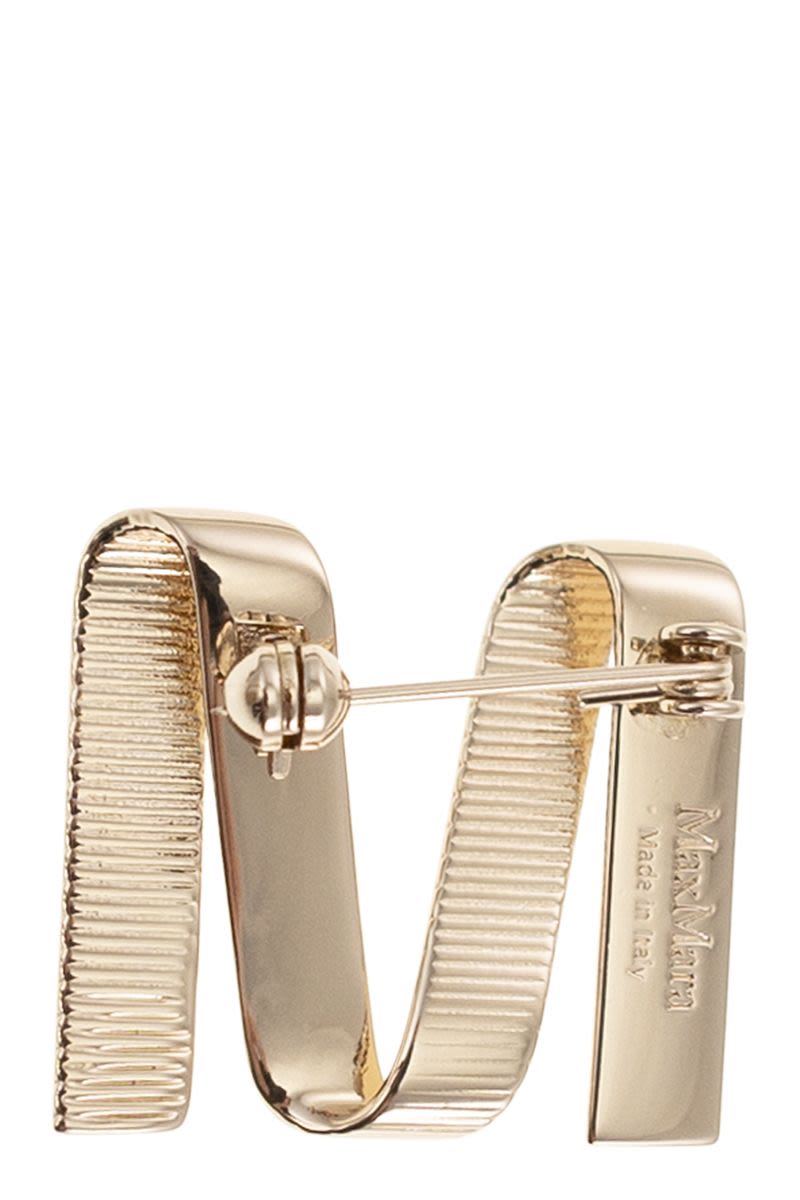 MAX MARA Mini Metal M-Shaped Brooch with Grosgrain Texture