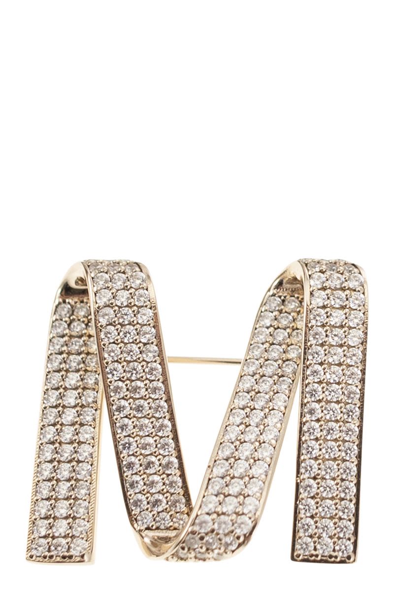 MAX MARA Mini M-Shape Ribbon Brooch with Rhinestones