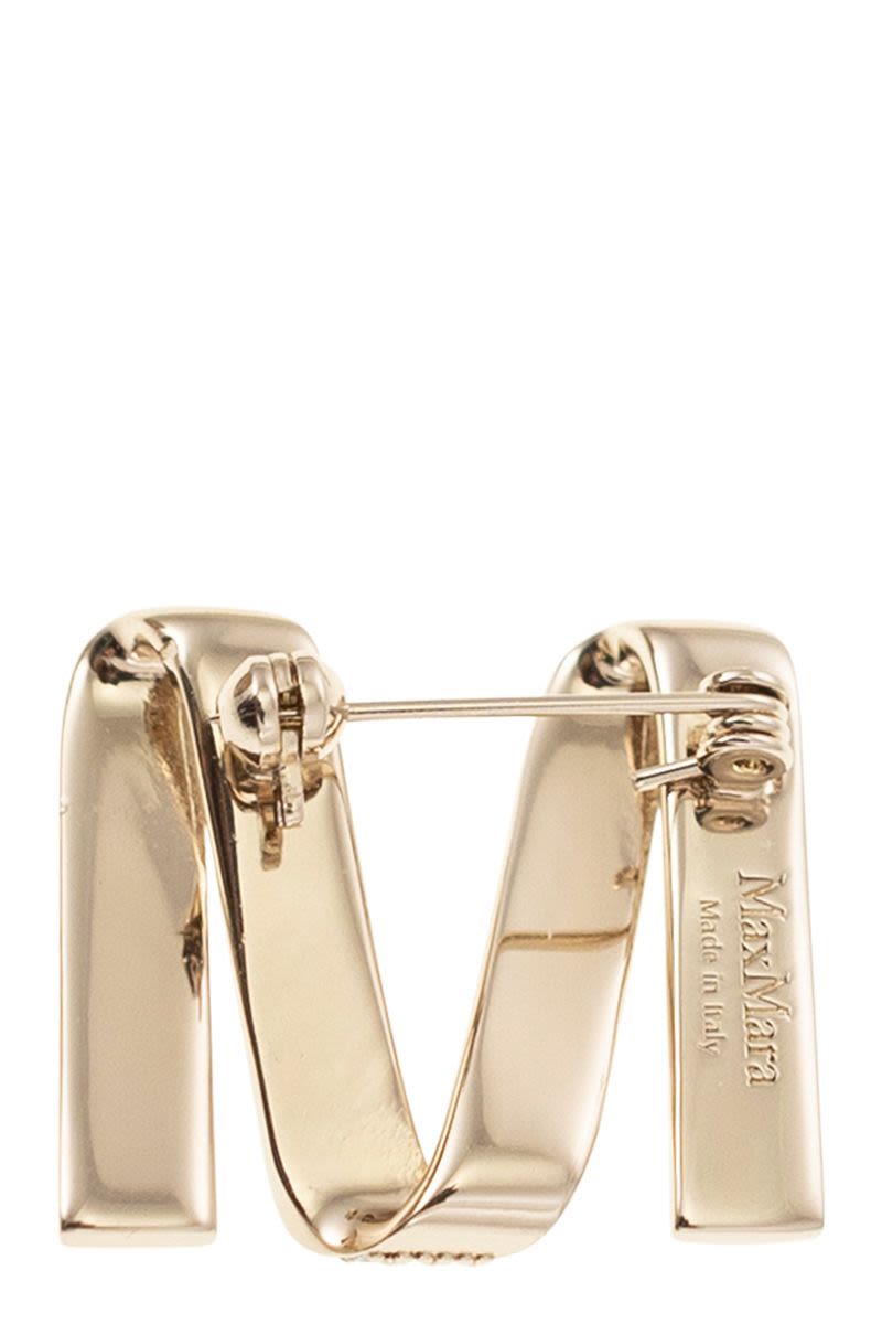 MAX MARA Mini M-Shape Ribbon Brooch with Rhinestones
