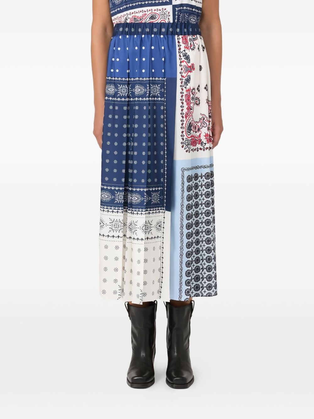 WEEKEND MAX MARA Pleated Midi Skirt with Paisley Patchwork Print