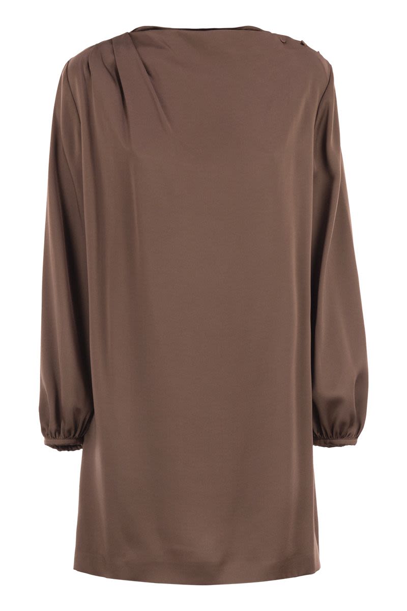 WEEKEND MAX MARA Shiny Satin Mini Dress with Asymmetrical Draped Neckline