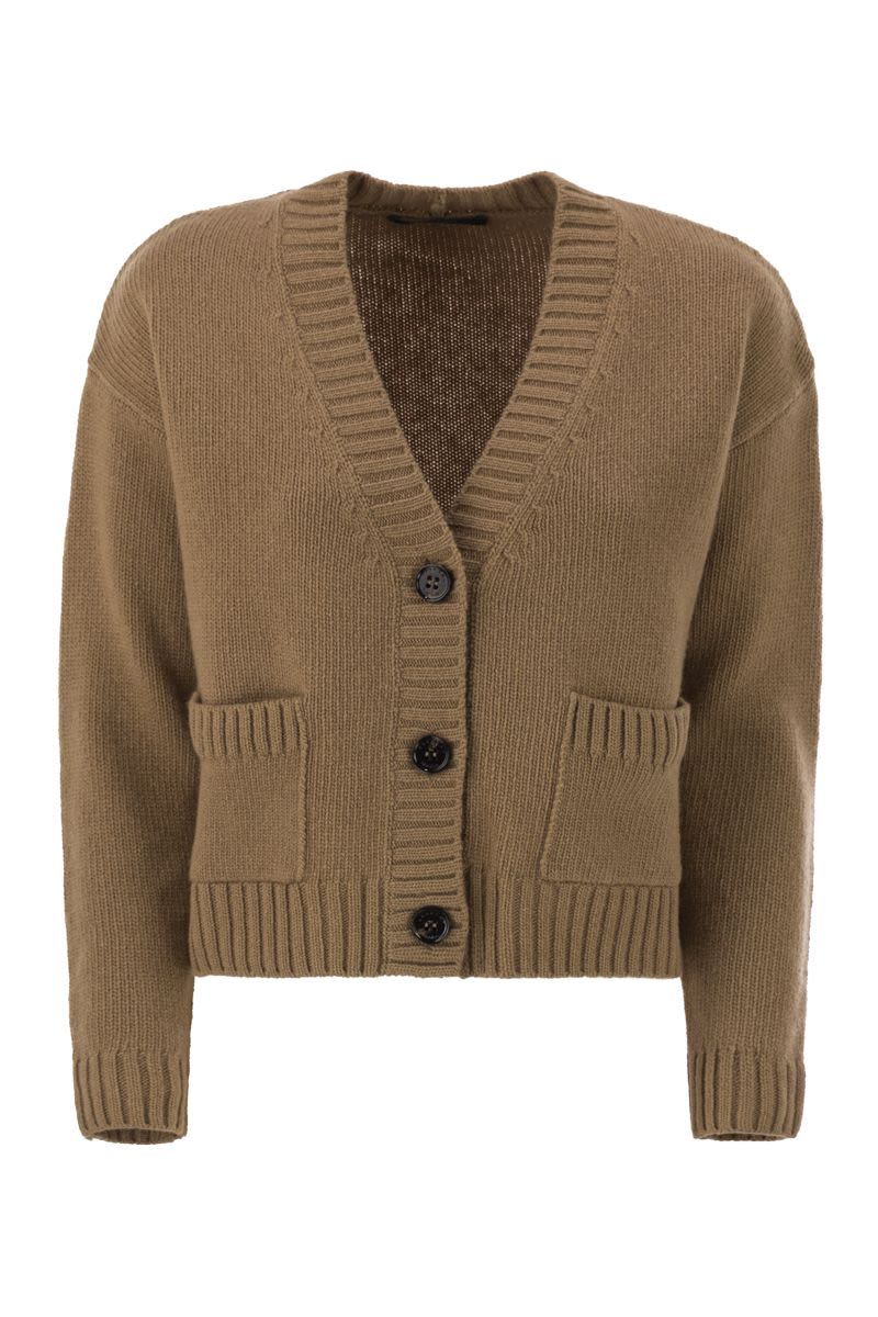 WEEKEND MAX MARA Cropped Virgin Wool Cardigan with Ribbed Edges