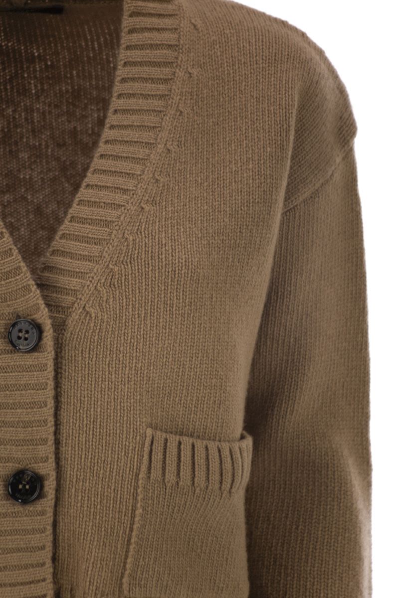 WEEKEND MAX MARA Cropped Virgin Wool Cardigan with Ribbed Edges