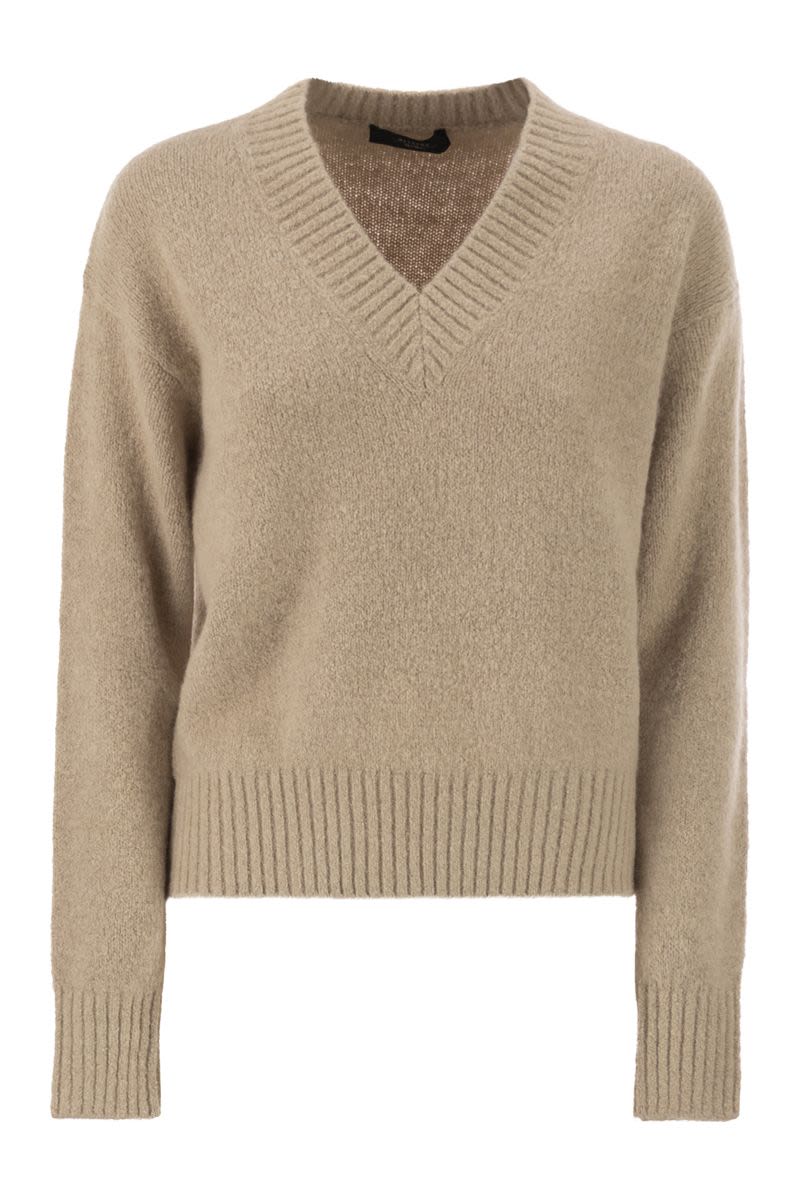 WEEKEND MAX MARA V-Neck Alpaca and Cotton Sweater with Loose Fit