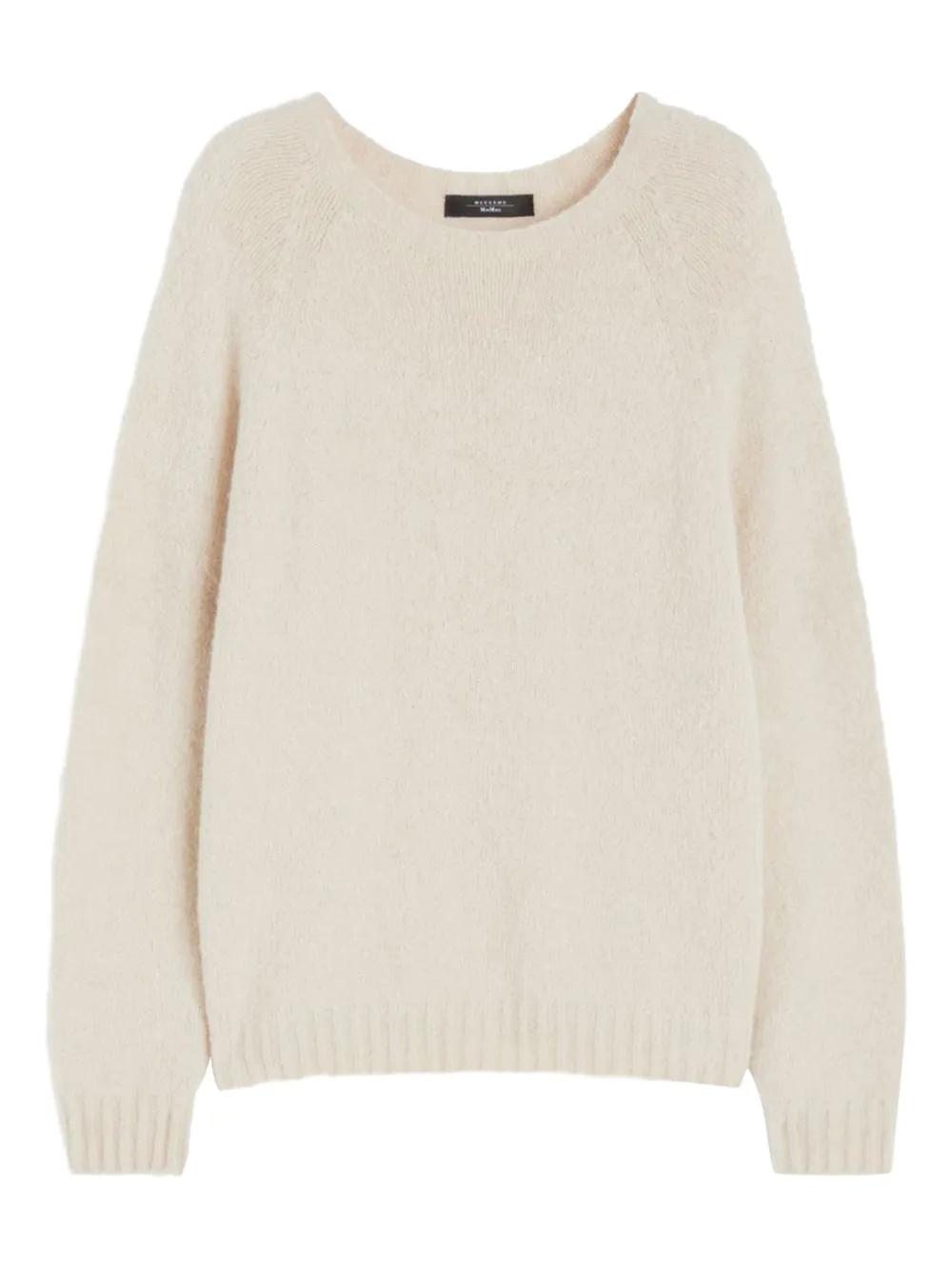 WEEKEND MAX MARA Long Sleeve Ivory Sweater in Alpaca and Cotton Yarn